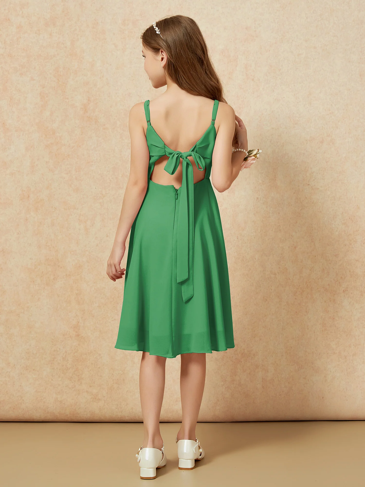 Square Neck Knee-length Junior Bridesmaid Dresses Emerald - Image 2
