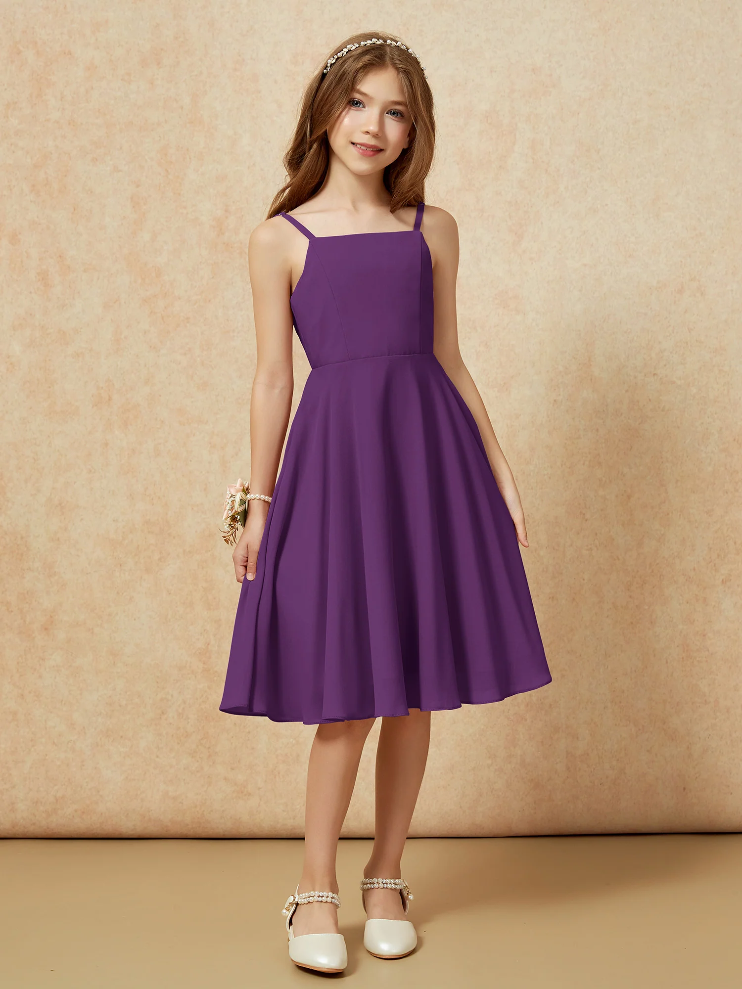 Square Neck Knee-length Junior Bridesmaid Dresses Grape - Image 6