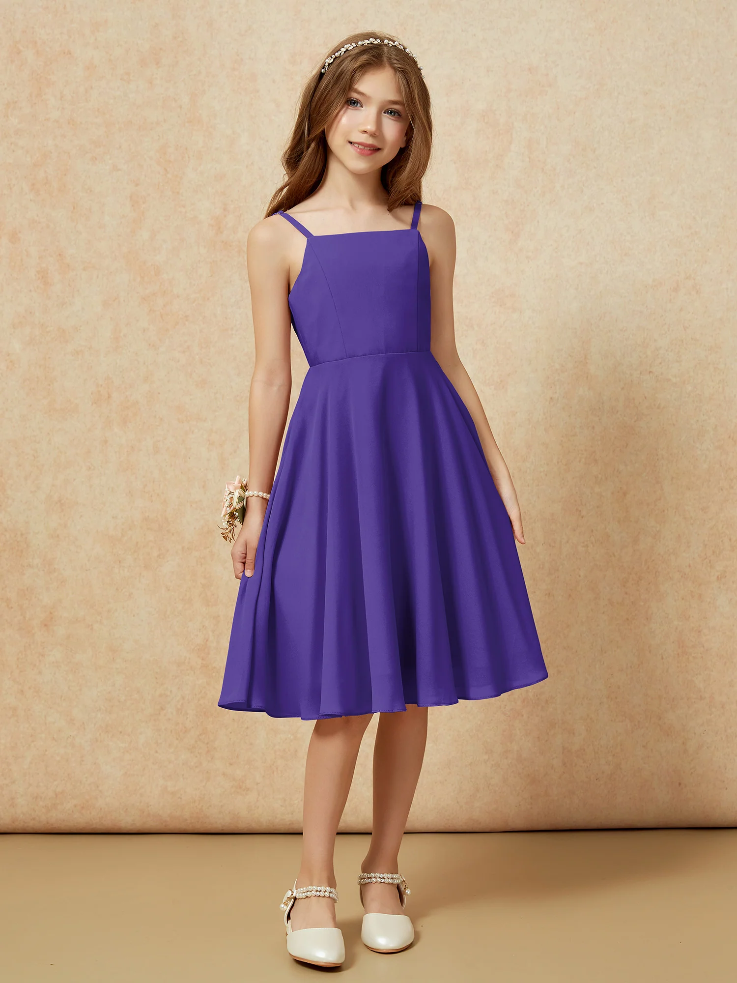 Square Neck Knee-length Junior Bridesmaid Dresses Regency - Image 6