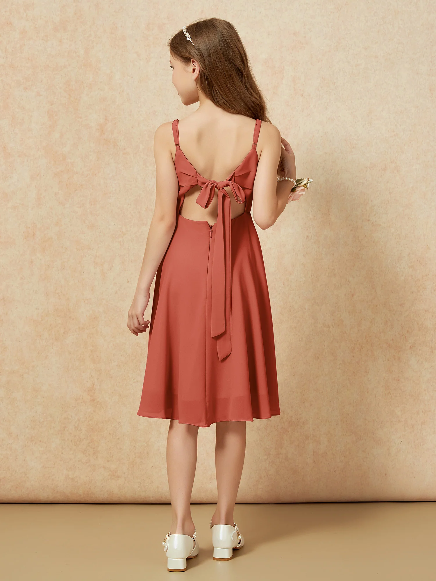 Square Neck Knee-length Junior Bridesmaid Dresses Rust - Image 2