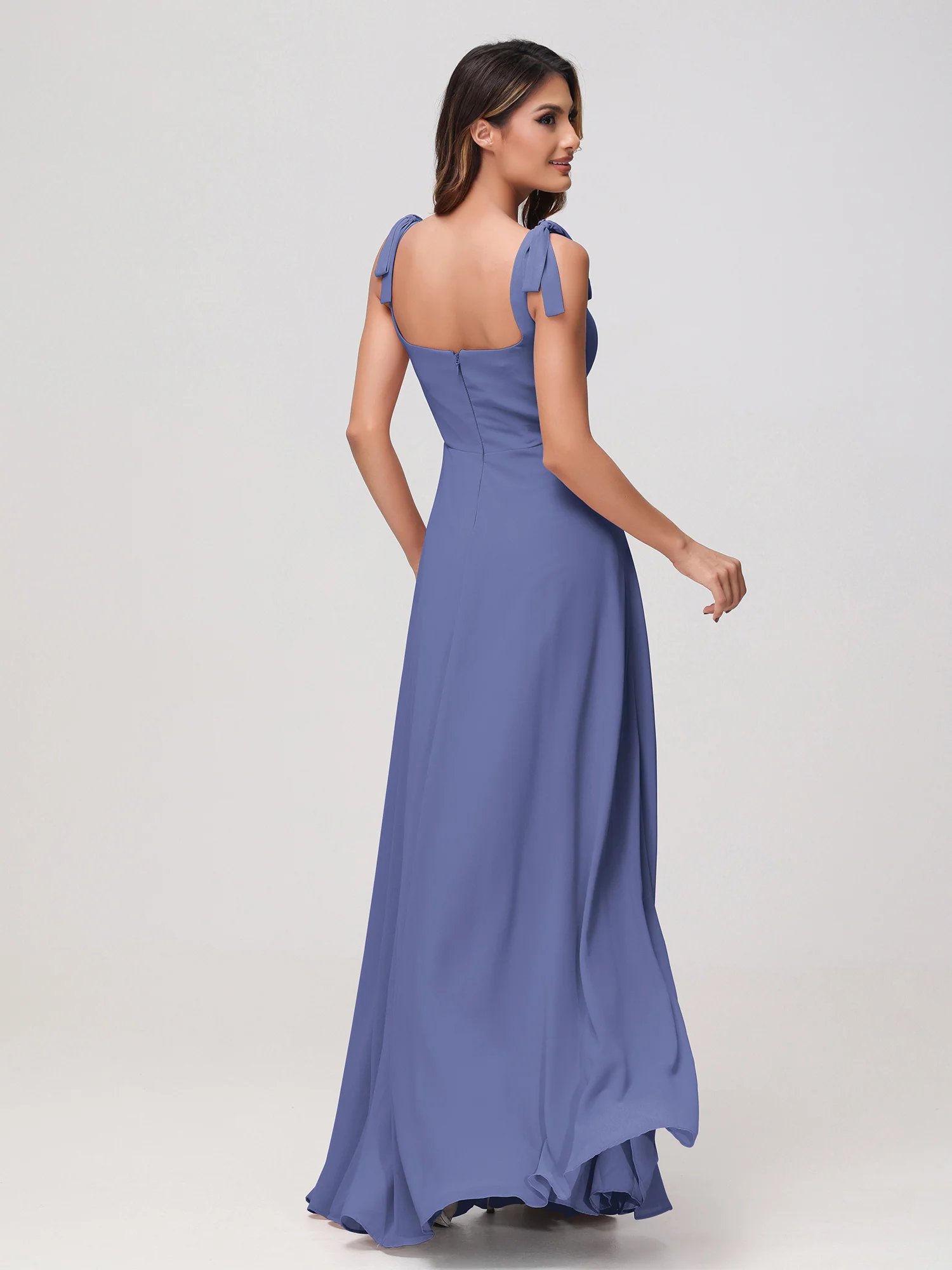 Square Neckline Sleeveless Floor-length Chiffon Dress Periwinkle - Image 2