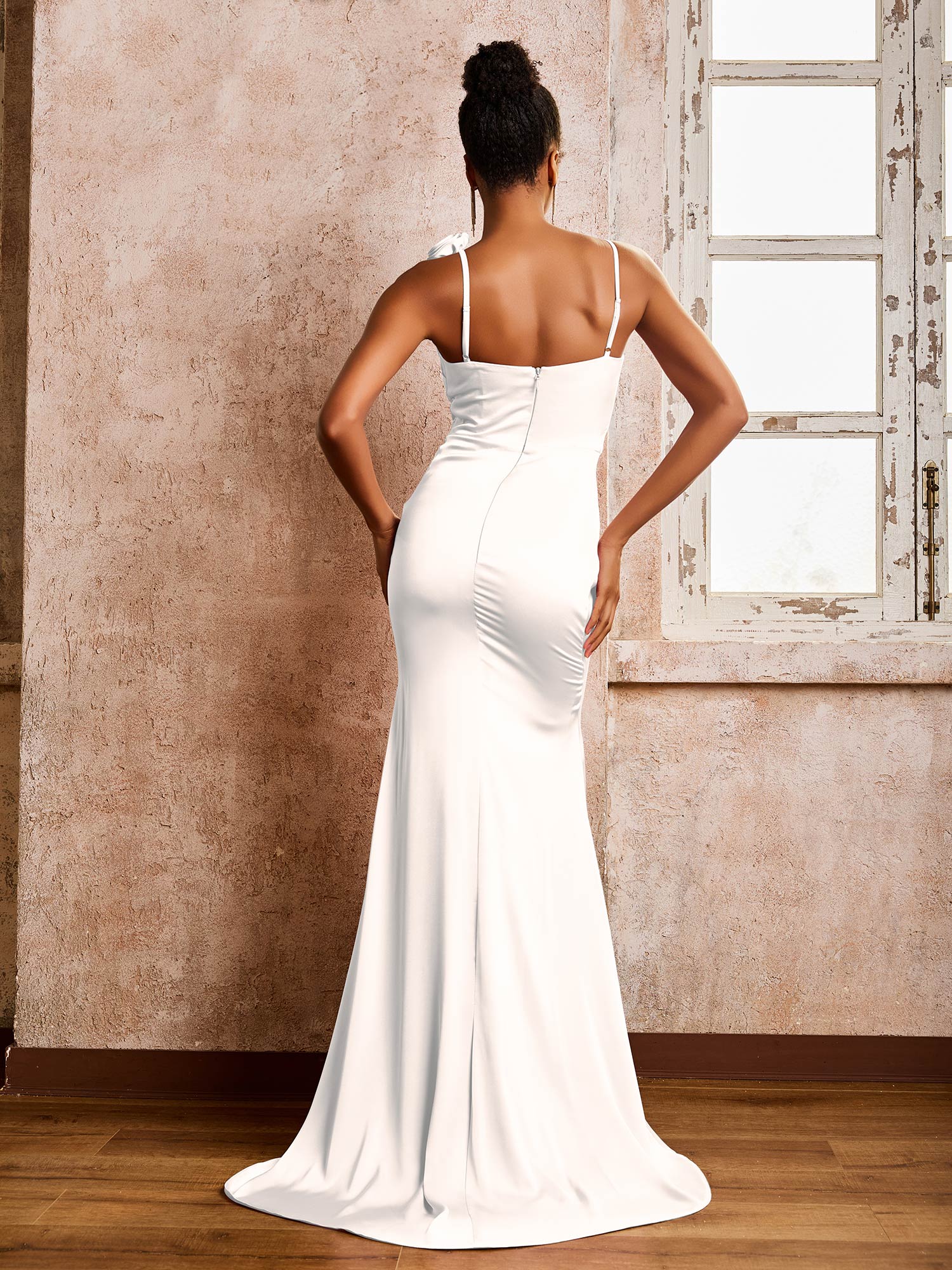 Square Trumpet/Mermaid Dresses With High SIit Ivory - Image 2
