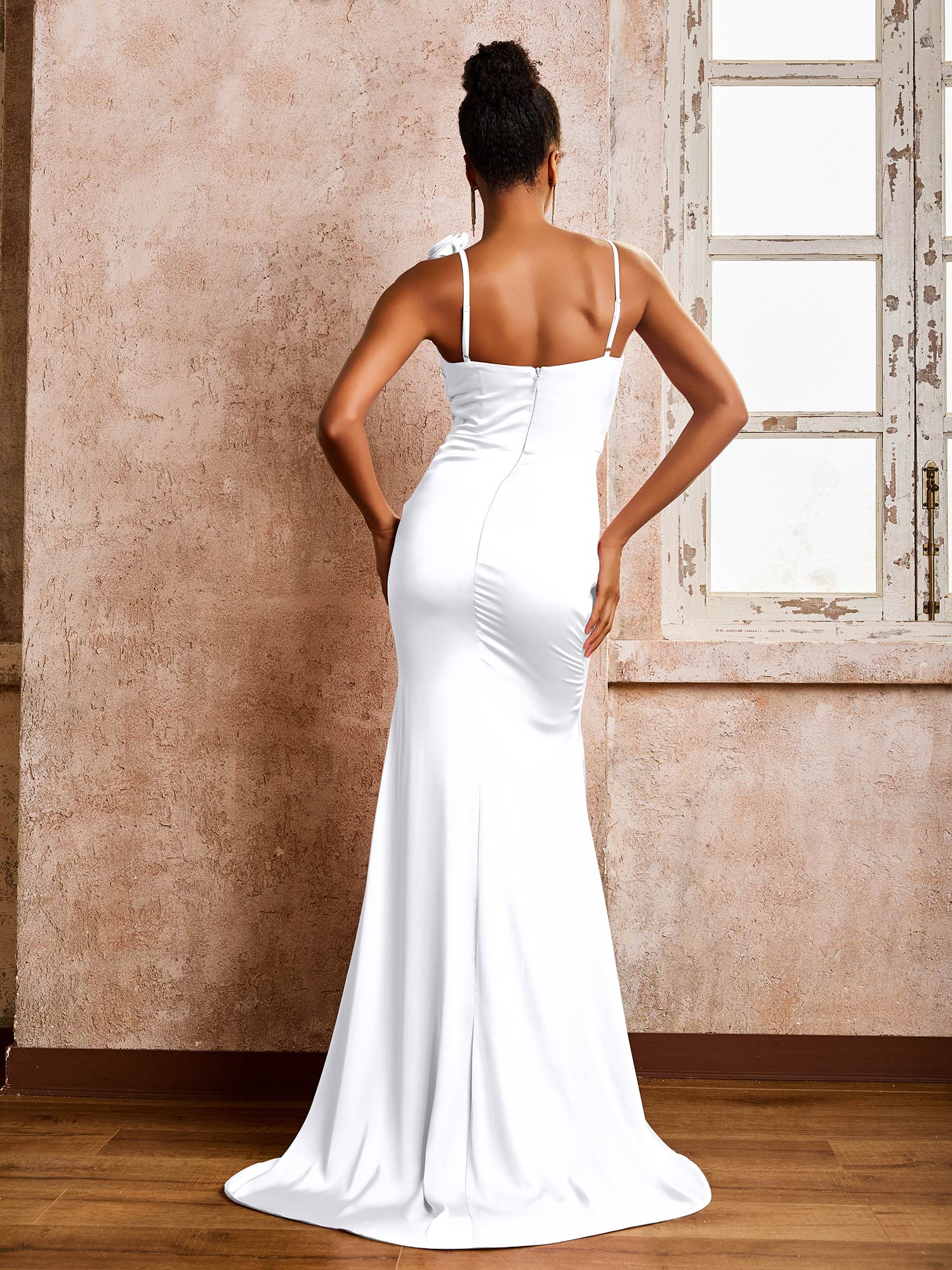 Square Trumpet/Mermaid Dresses With High SIit White - Image 2
