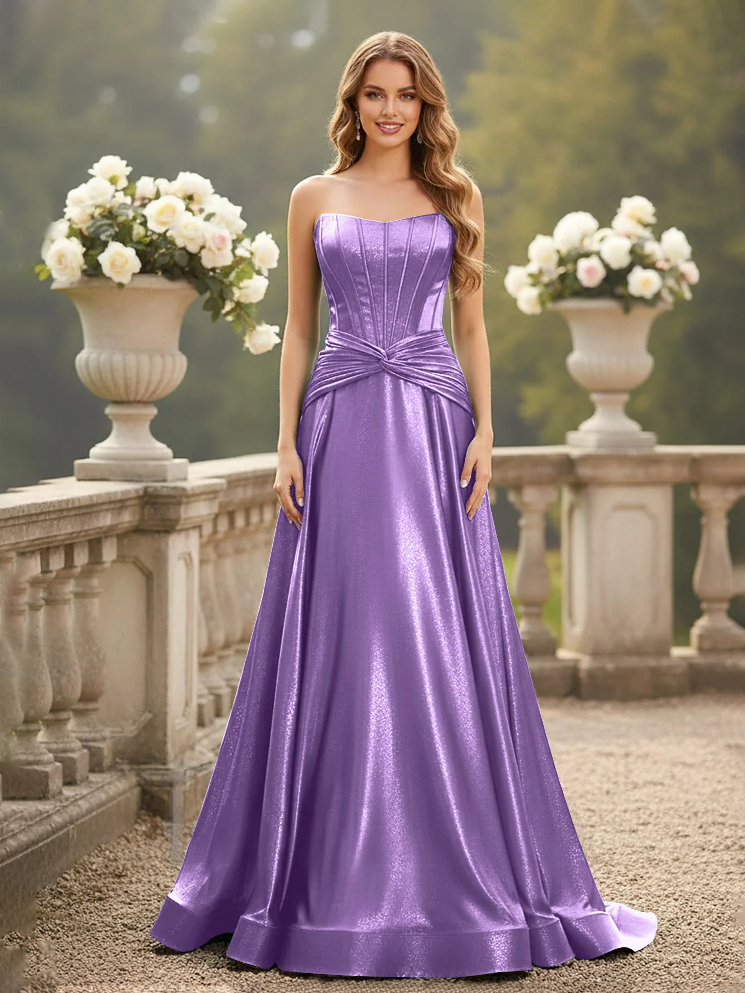 Strapless Pleated A-Line Sweep Train Gown Tahiti