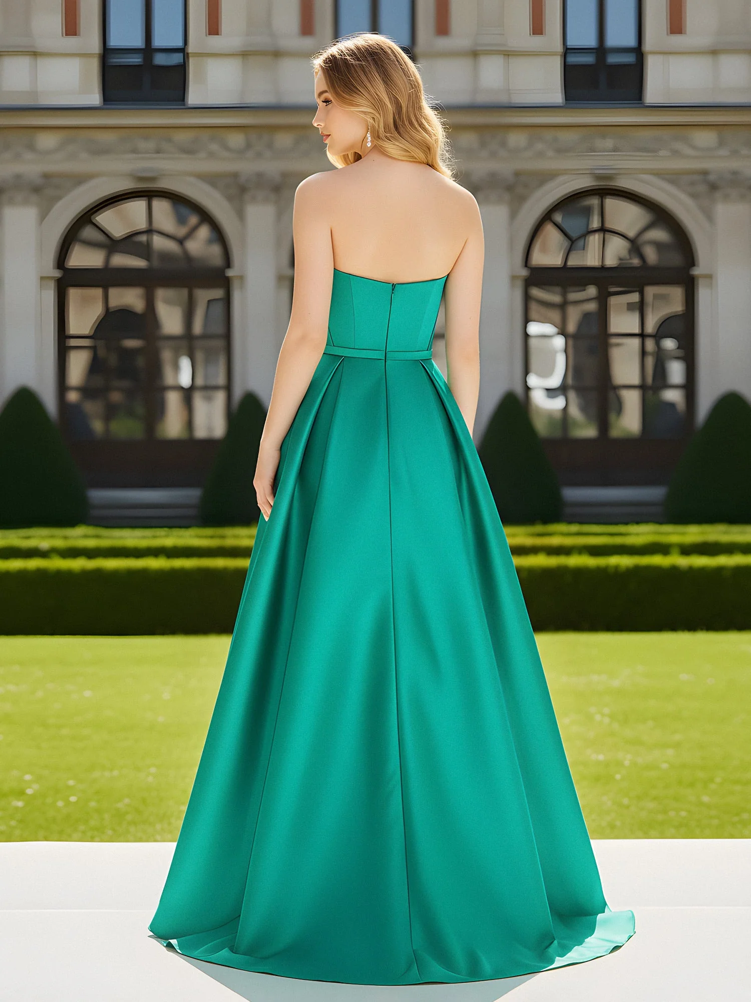 Strapless Sweetheart Neck Sweep Train Gown With Slit Flamingo - Image 2