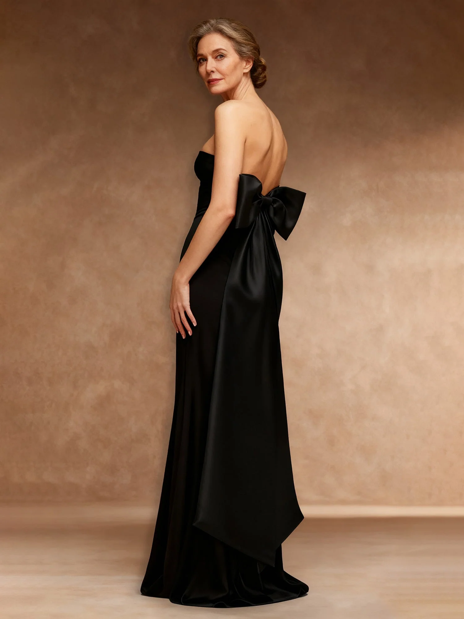 Strapless Velvet Sheath Sweep Train Dress With Bow Dusty Blue - Image 2