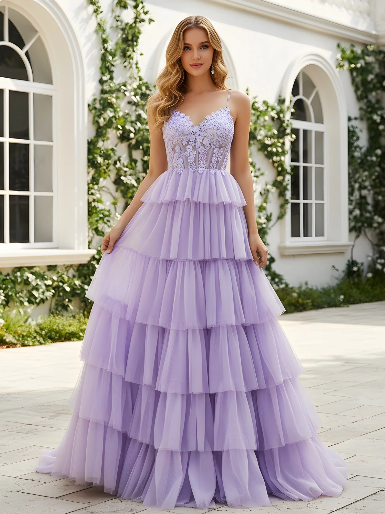 Sweetheart Corset A-Line Tiered Tulle Dress Black