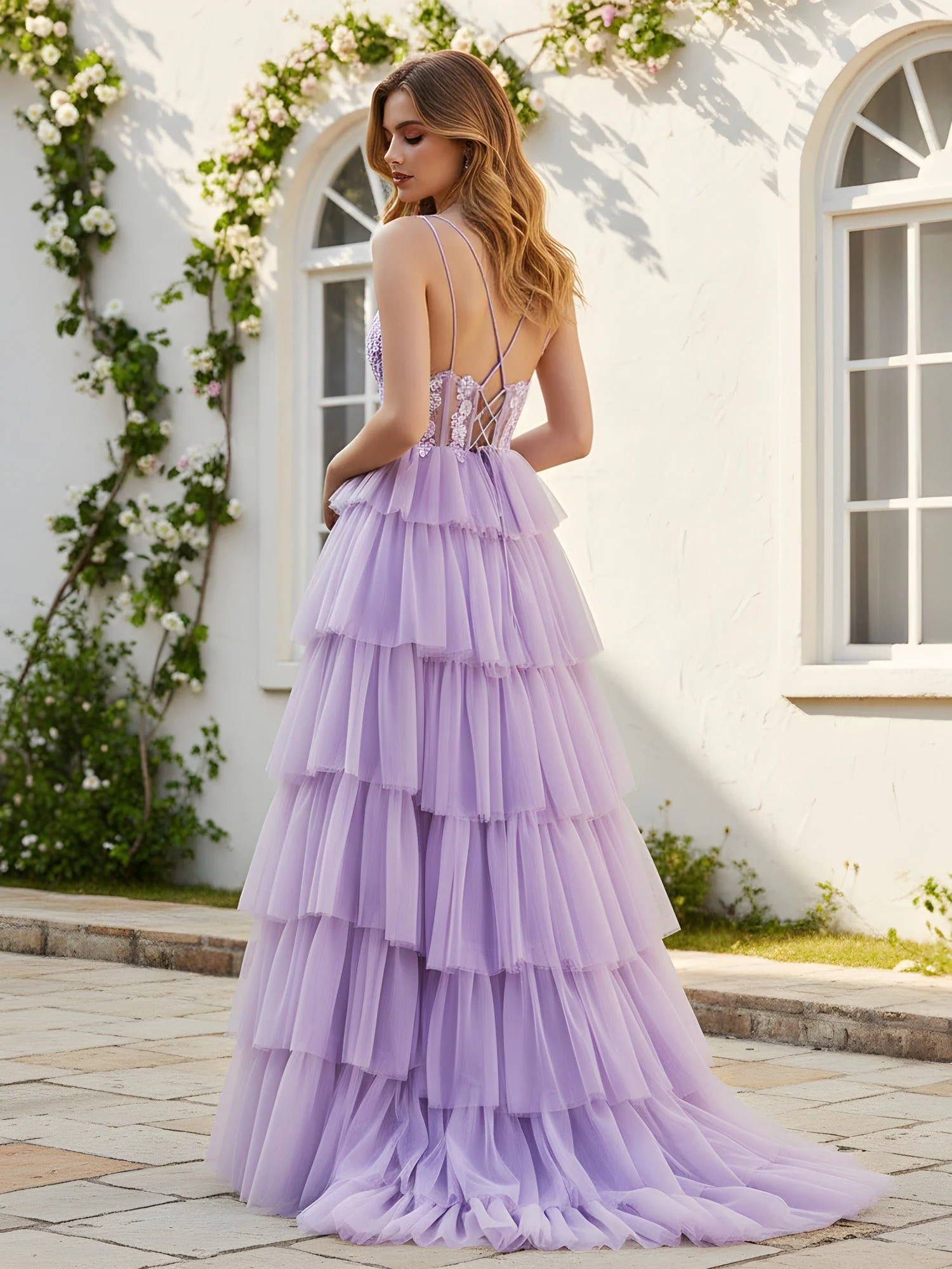 Sweetheart Corset A-Line Tiered Tulle Dress White - Image 2