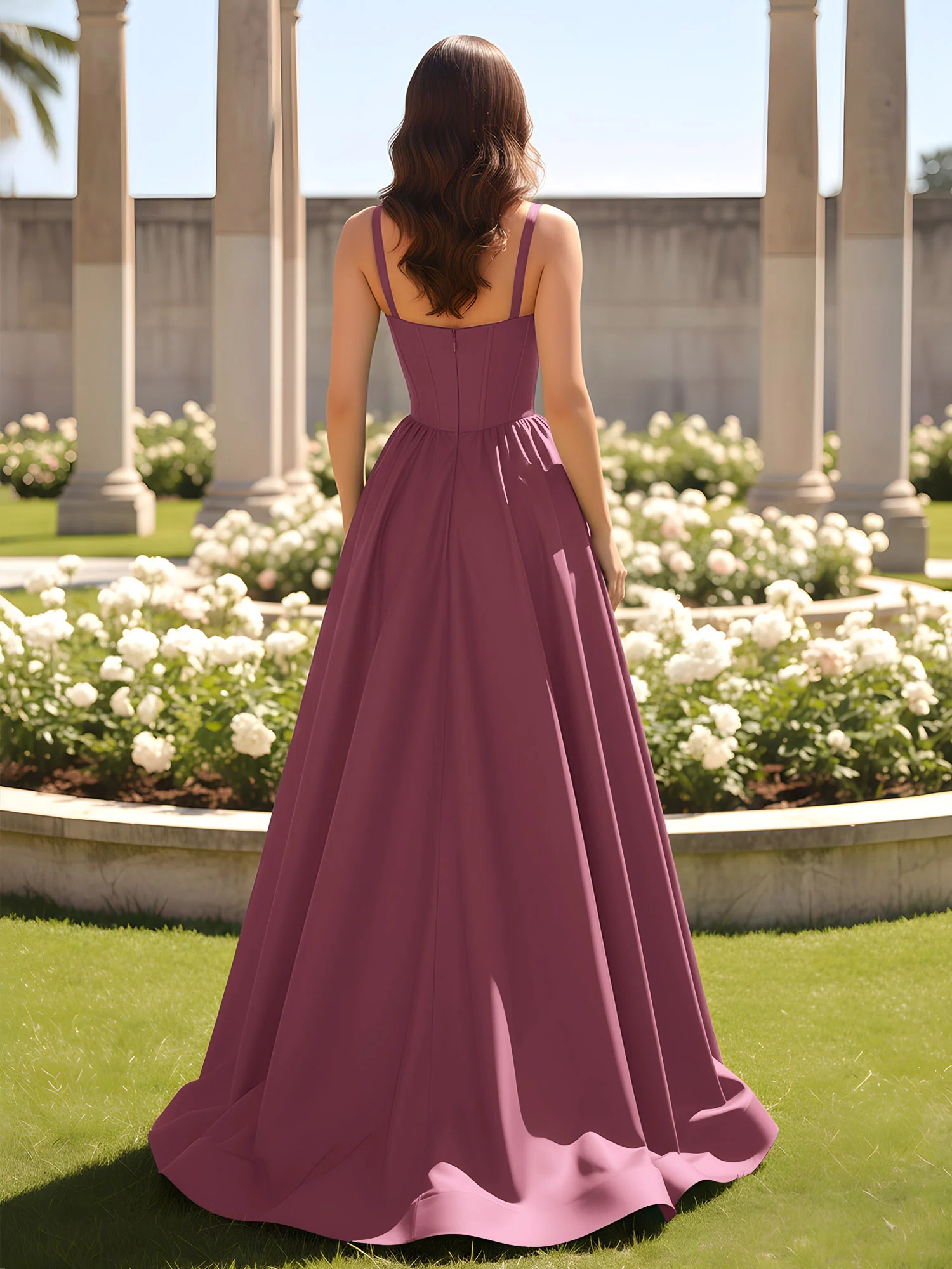 Sweetheart Cutout A-Line Ruched Dress With Slit Mulberry - Image 2
