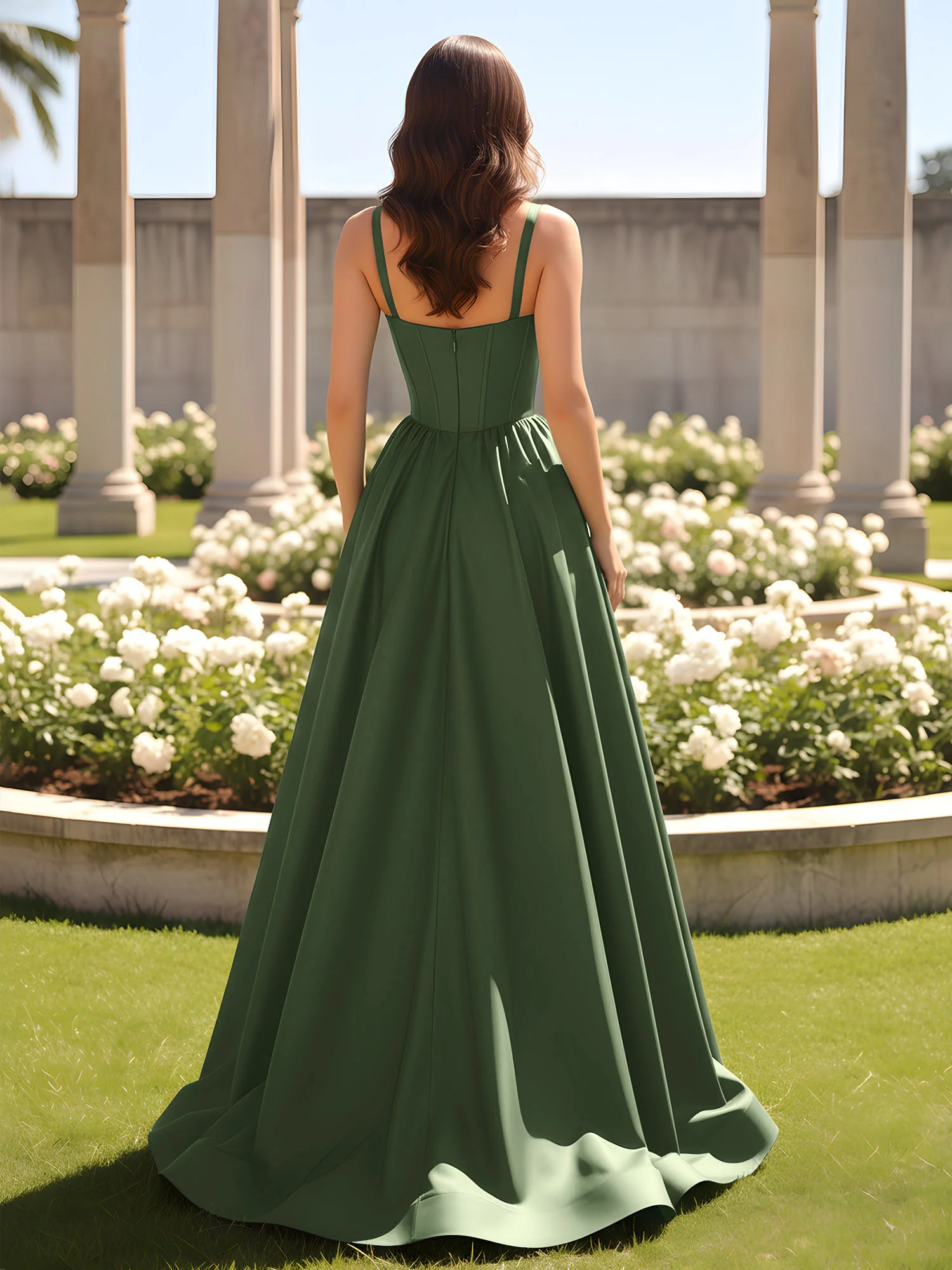 Sweetheart Cutout A-Line Ruched Dress With Slit Olive Green - Image 2