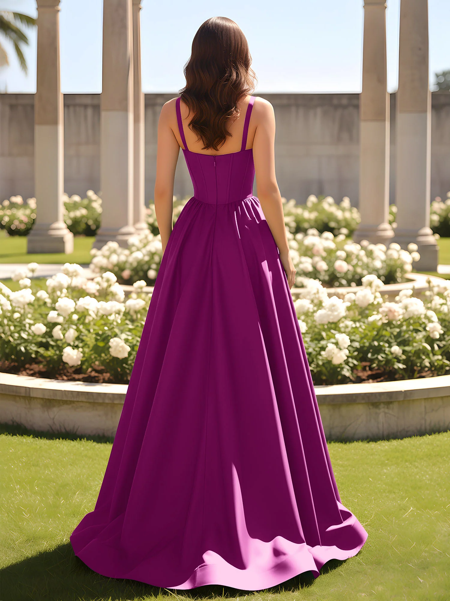 Sweetheart Cutout A-Line Ruched Dress With Slit Orchid - Image 2