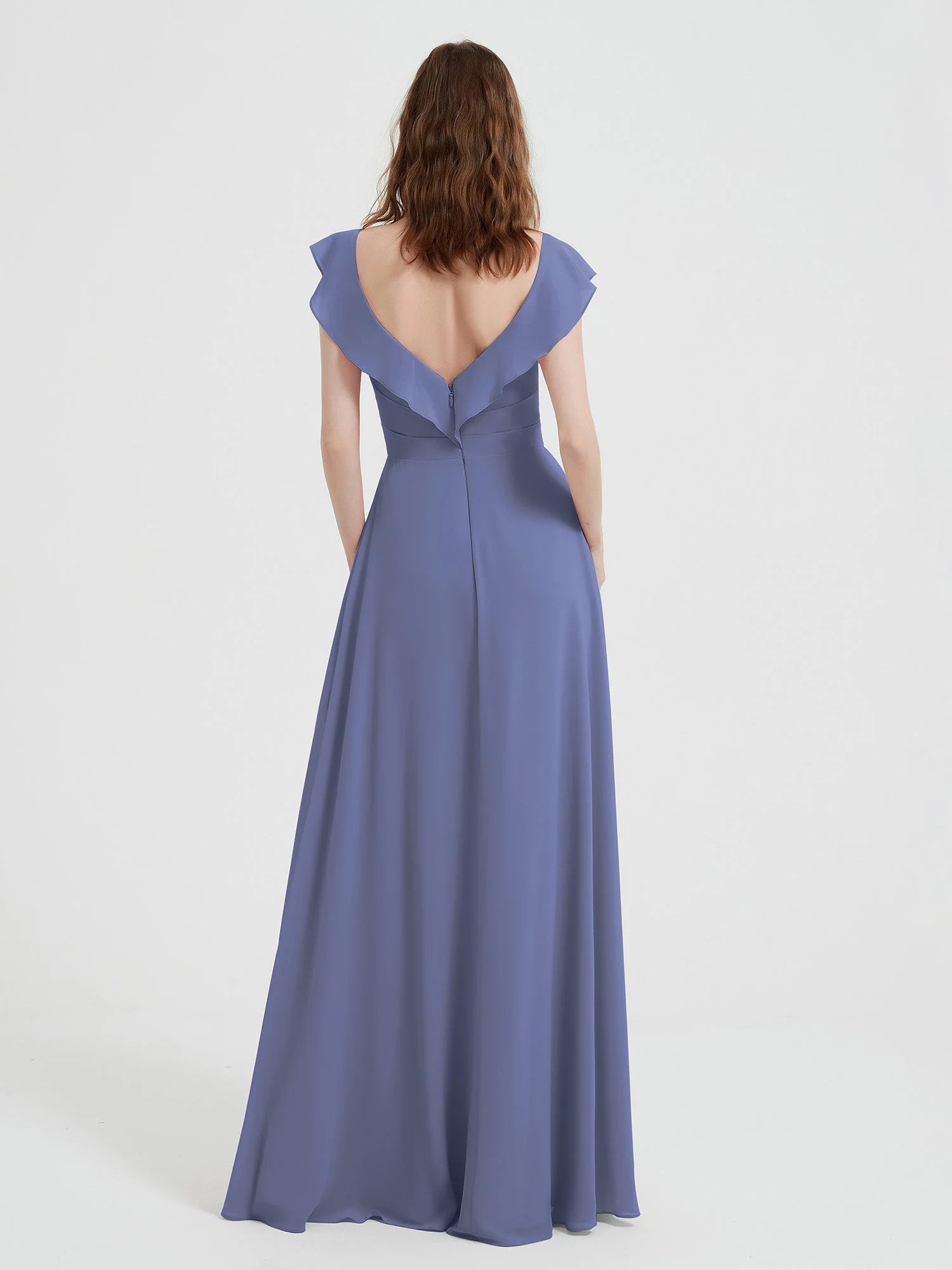 Sweetheart Flutter Sleeves Chiffon Dress Periwinkle Plus Size - Image 2
