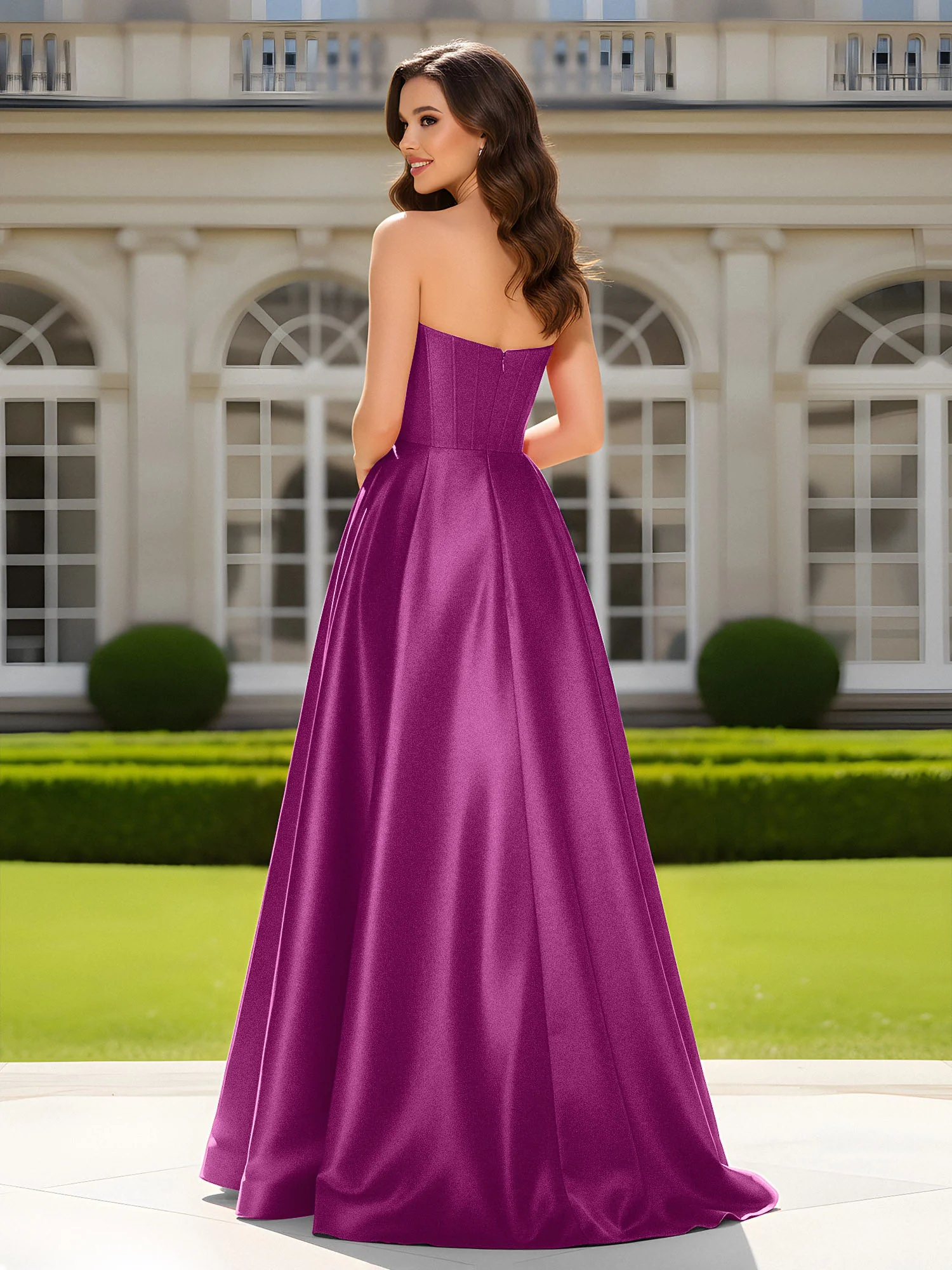 Sweetheart Neck A-Line Satin Maxi Dress With Slit Orchid - Image 2