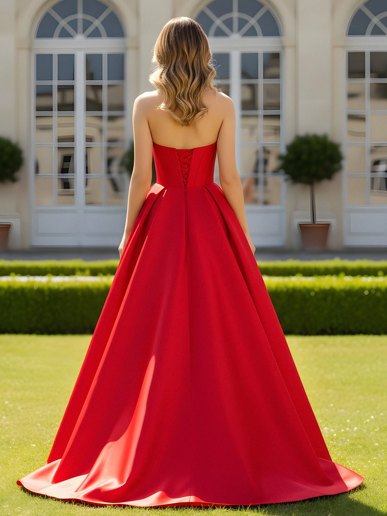 Sweetheart Neck A-Line Sweep Train Gown With Slit Dark Navy - Image 2