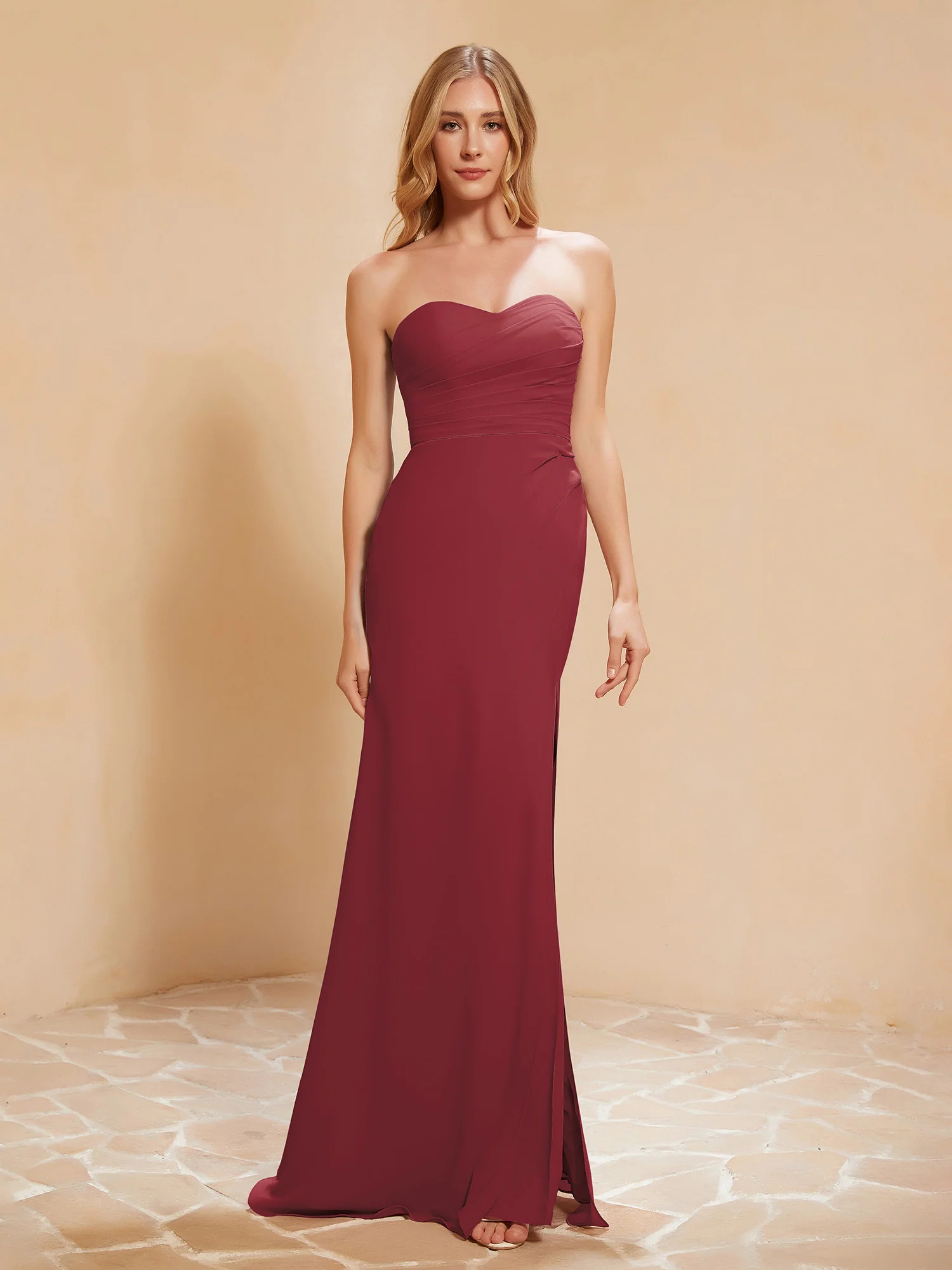 Sweetheart Sheath Chiffon Dress With Slit Cinnamon Rose Plus Size
