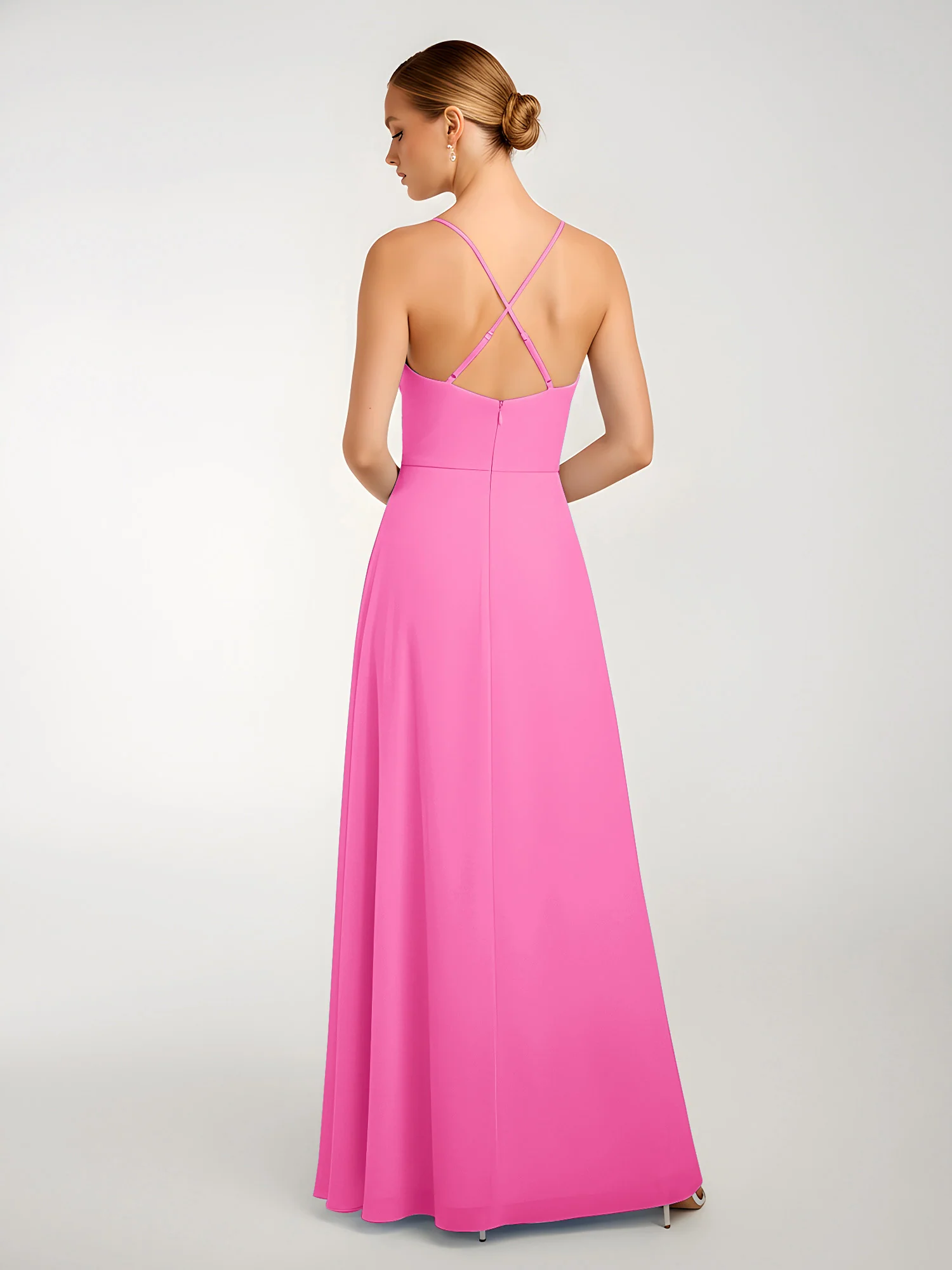 Chiffon A-Line Criss-Cross Straps Dresses With Slit Azalea - Image 2