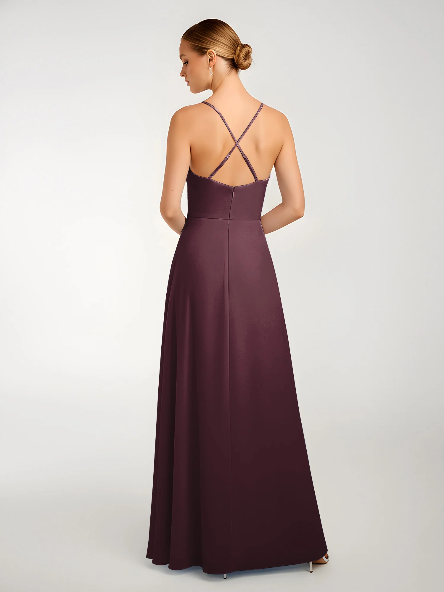 Chiffon A-Line Criss-Cross Straps Dresses With Slit Cabernet - Image 2