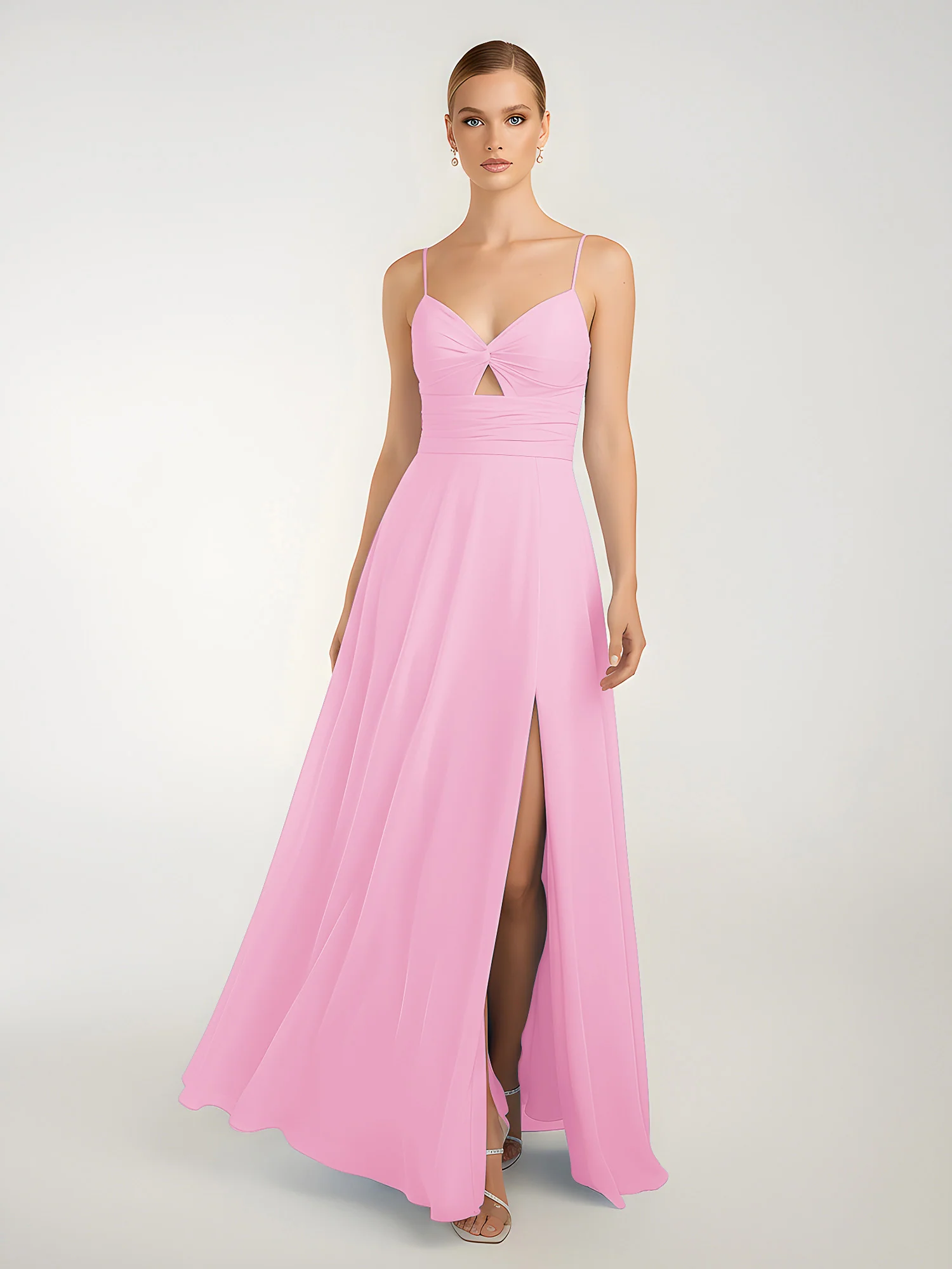 Chiffon A-Line Criss-Cross Straps Dresses With Slit Candy Pink - Image 3