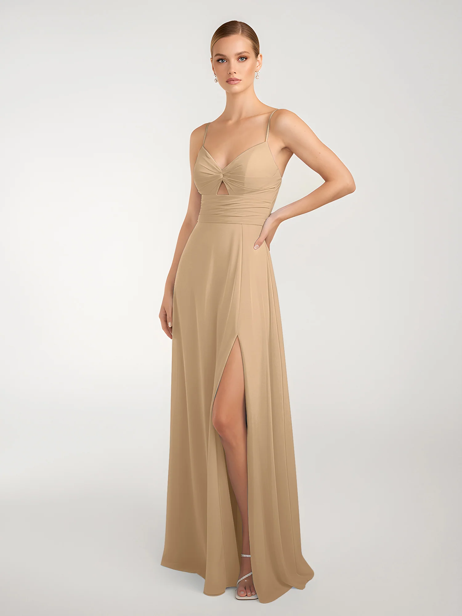 Chiffon A-Line Criss-Cross Straps Dresses With Slit Champagne