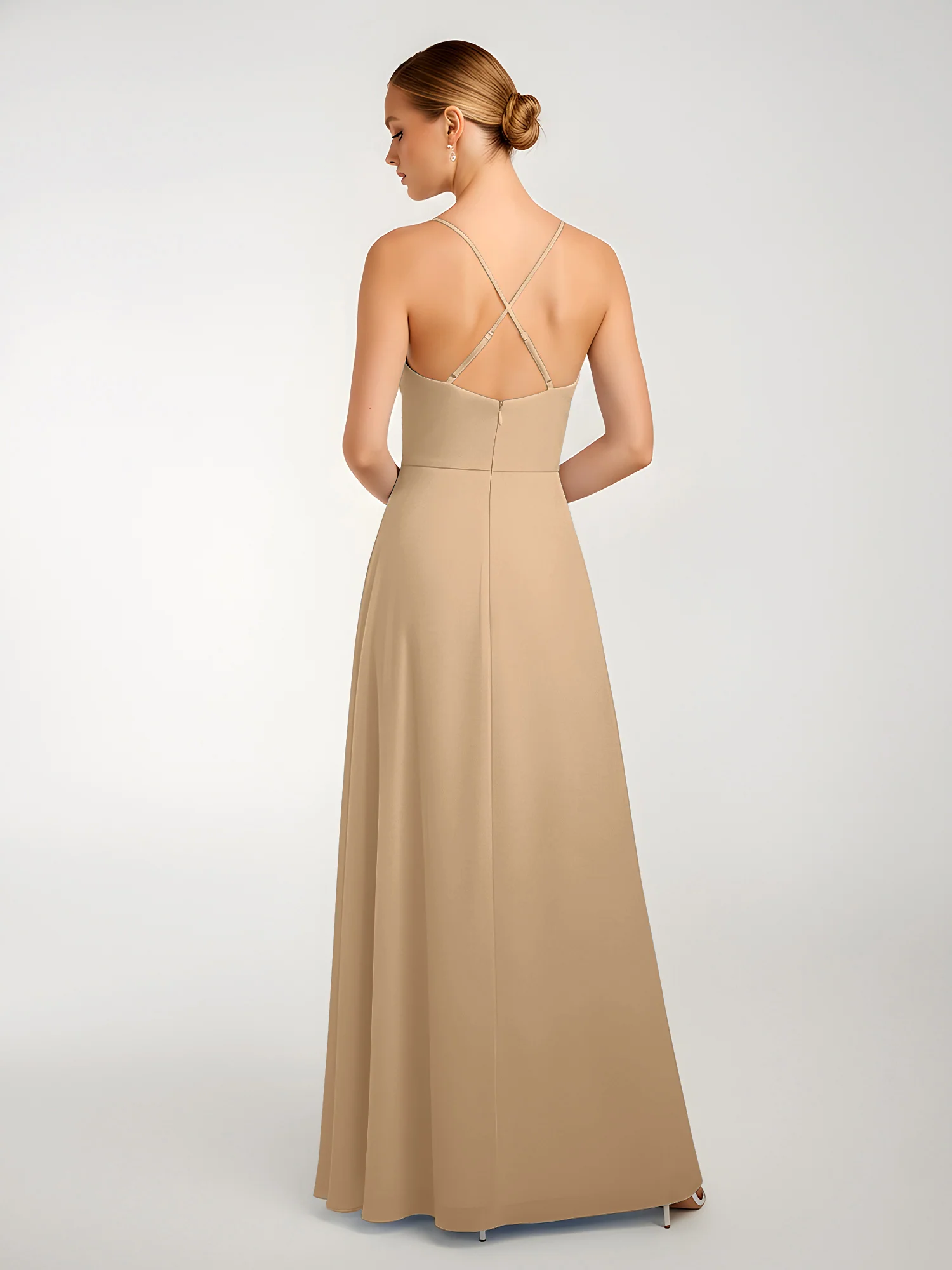 Chiffon A-Line Criss-Cross Straps Dresses With Slit Champagne - Image 2