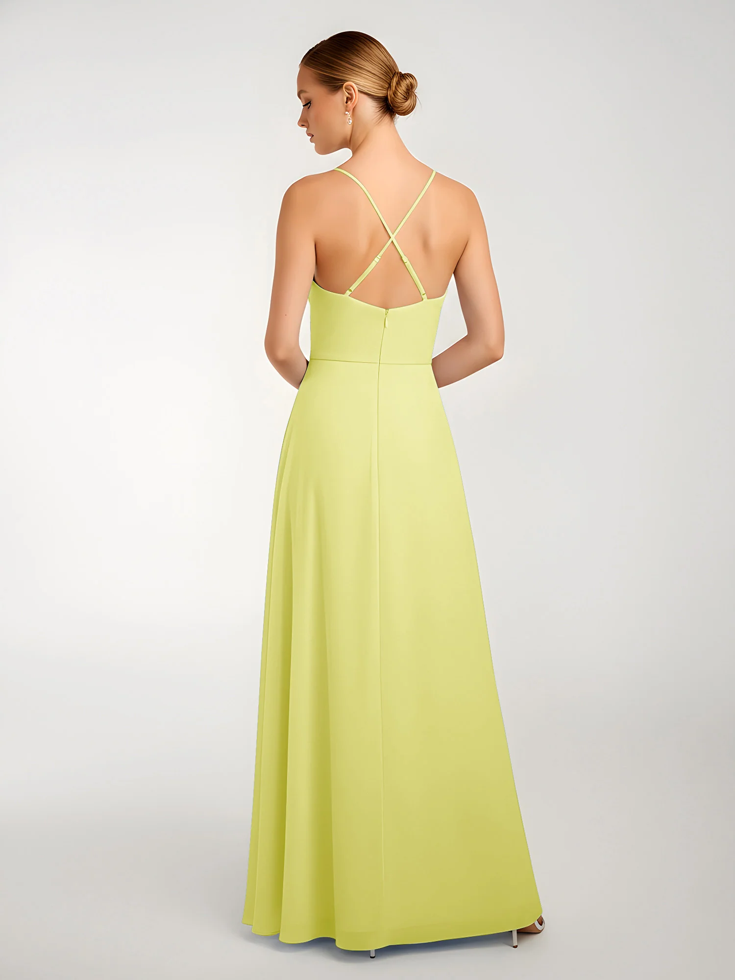Chiffon A-Line Criss-Cross Straps Dresses With Slit Daffodil - Image 2