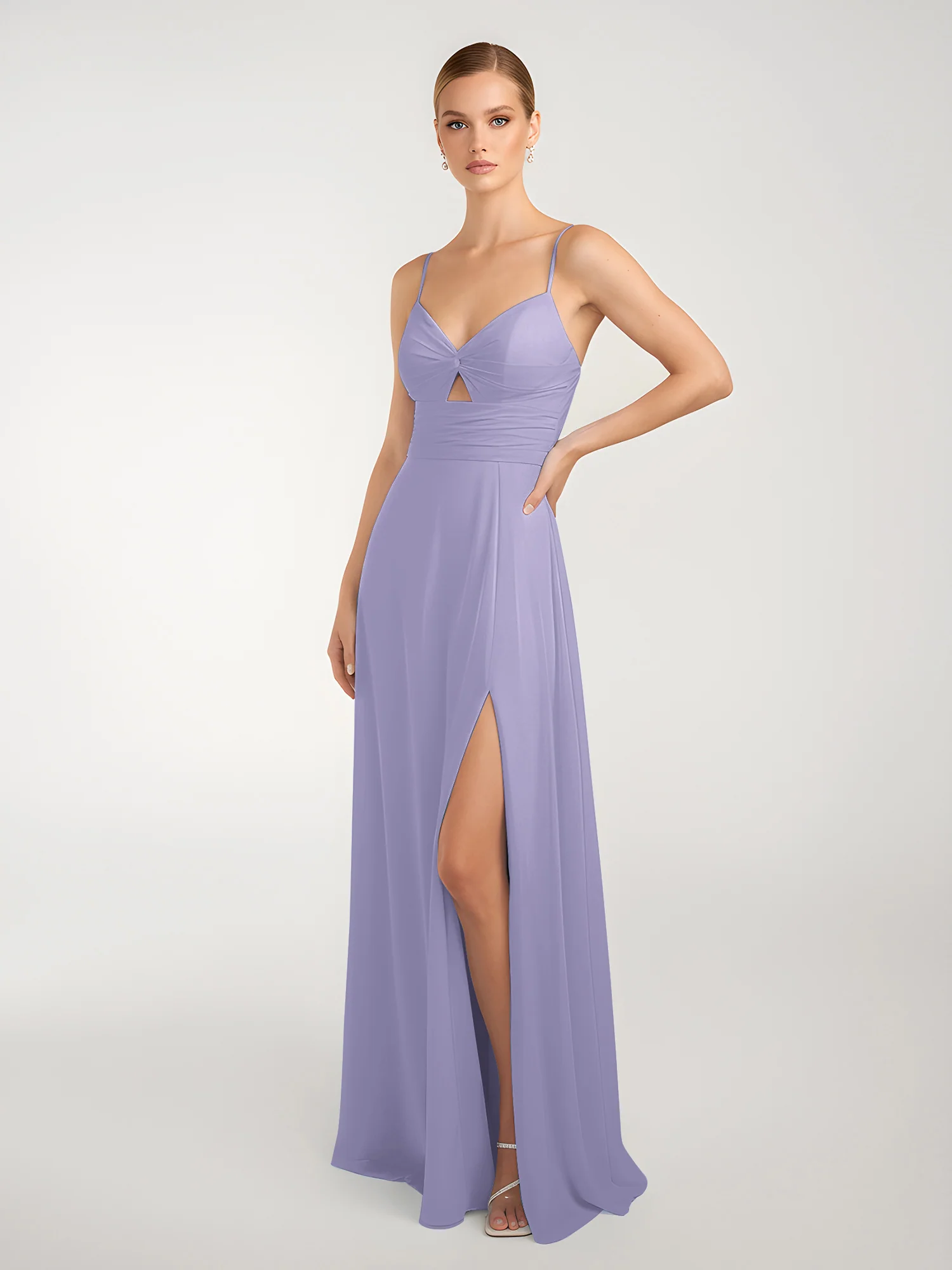 Chiffon A-Line Criss-Cross Straps Dresses With Slit Lavender