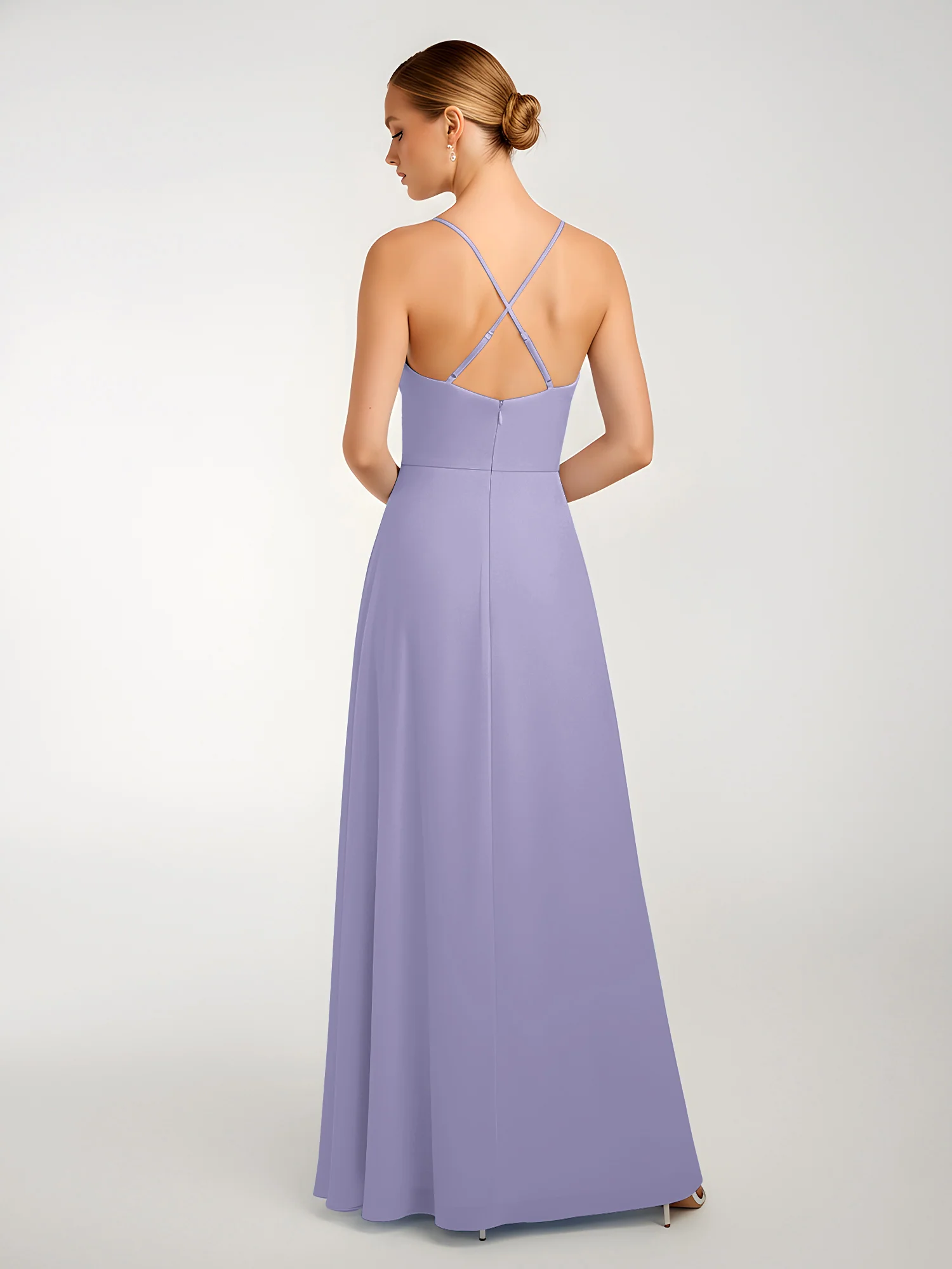 Chiffon A-Line Criss-Cross Straps Dresses With Slit Lavender - Image 2