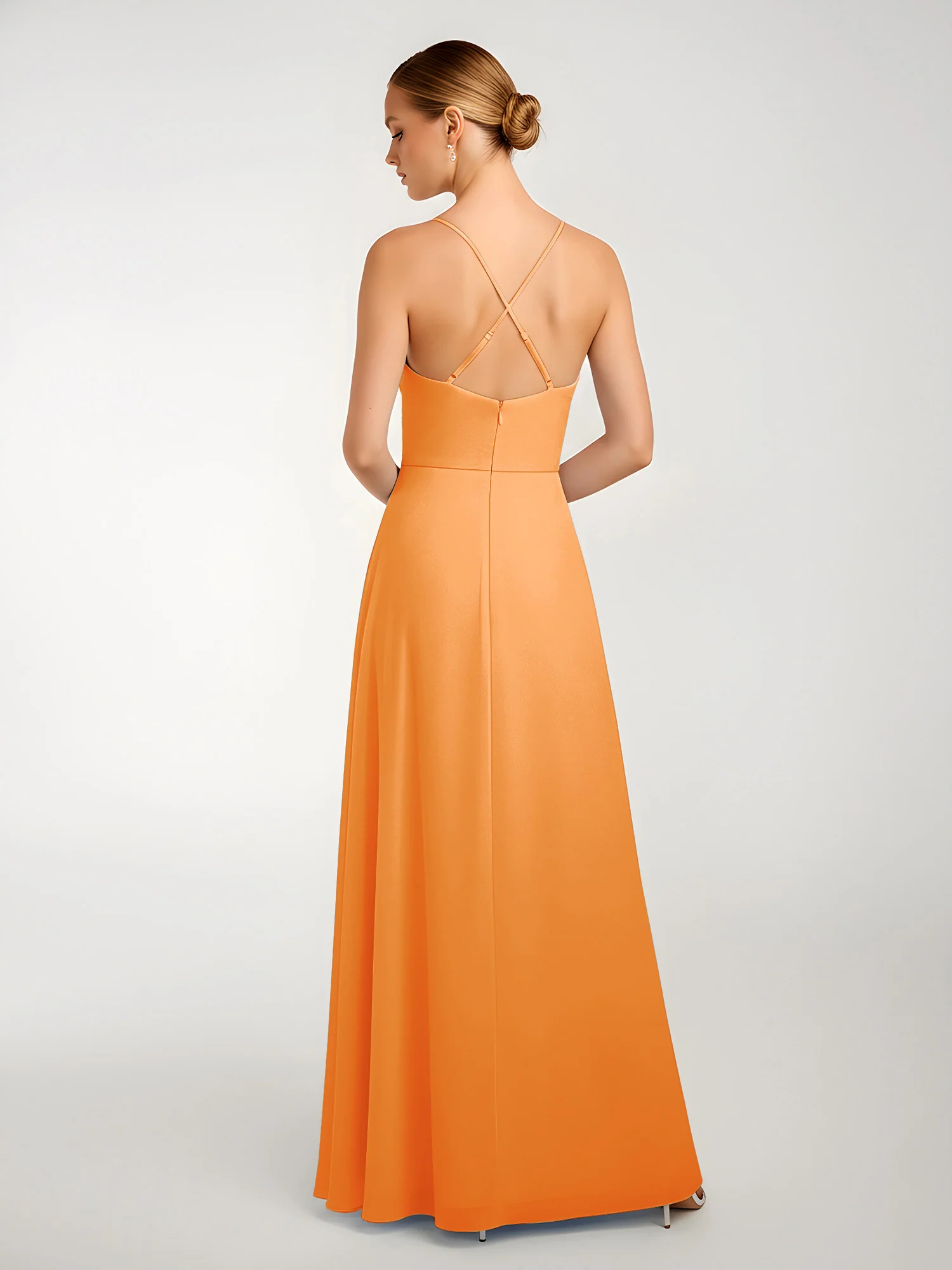 Chiffon A-Line Criss-Cross Straps Dresses With Slit Orange - Image 2