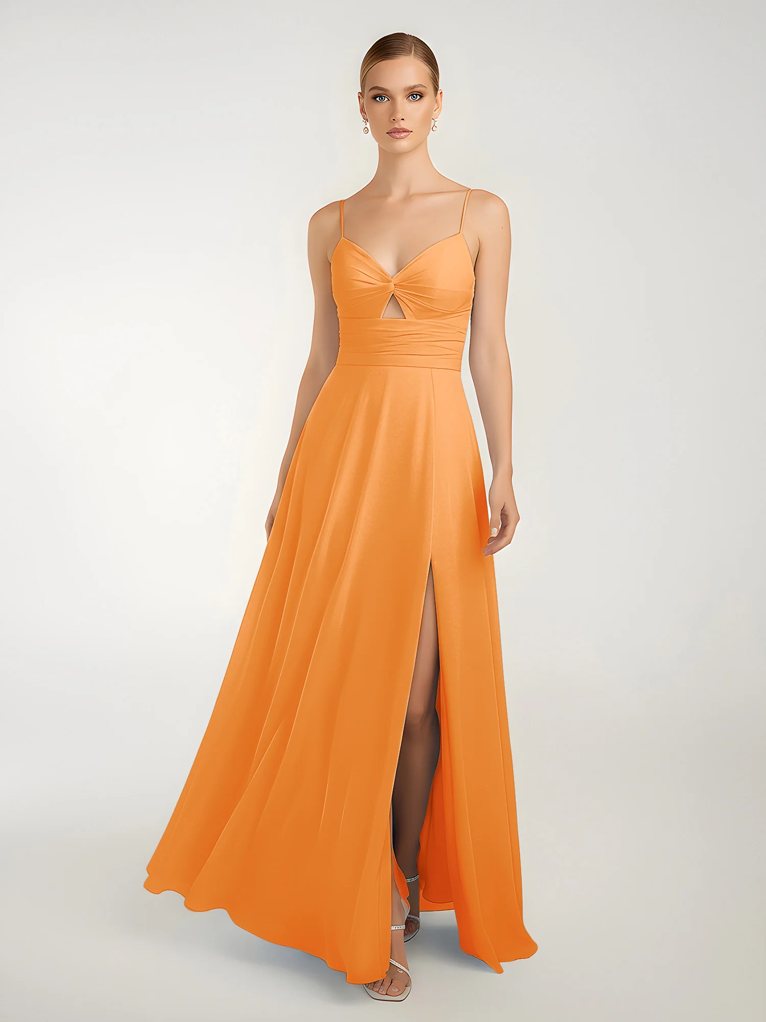 Chiffon A-Line Criss-Cross Straps Dresses With Slit Orange - Image 3