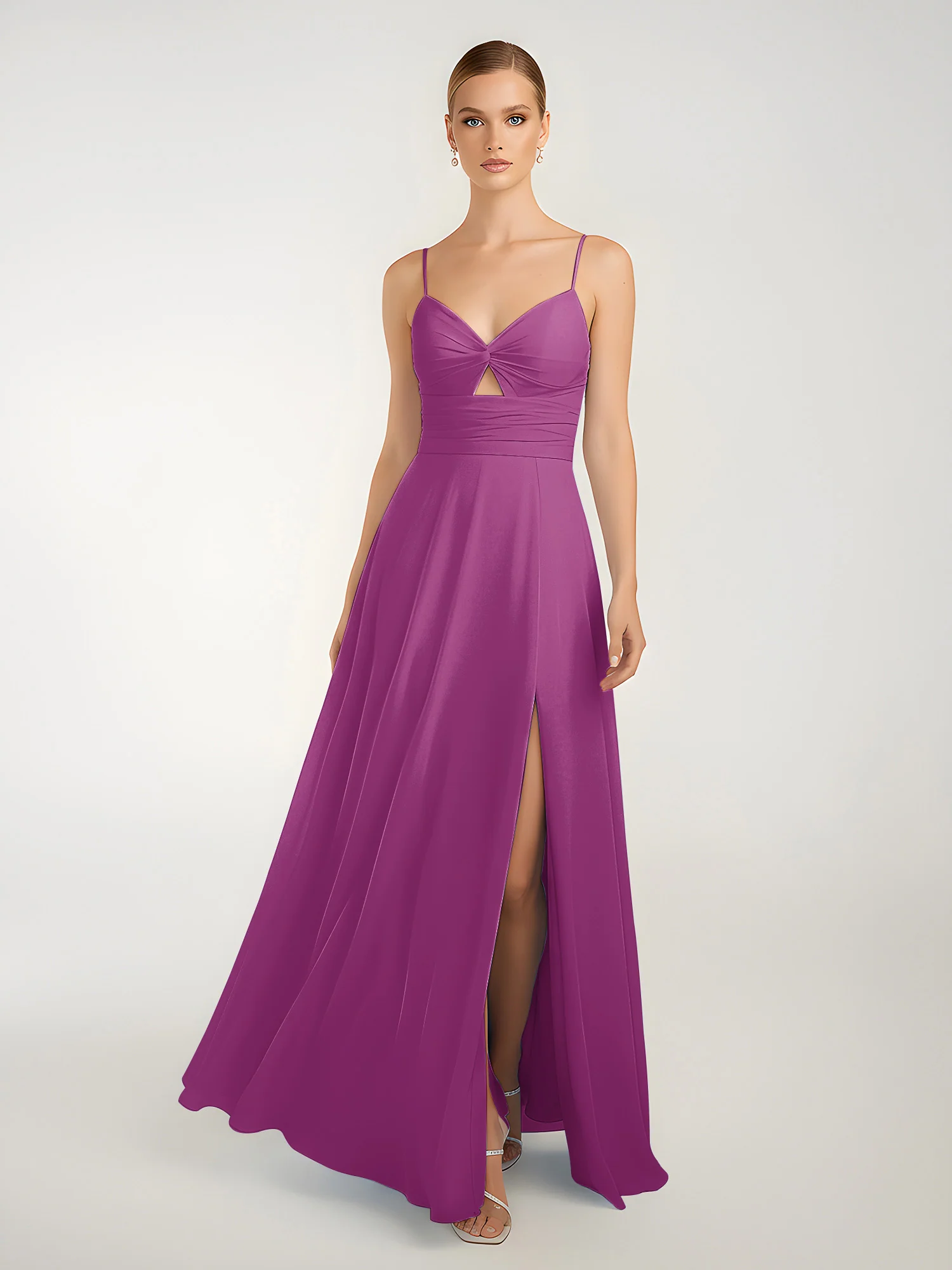Chiffon A-Line Criss-Cross Straps Dresses With Slit Orchid - Image 3