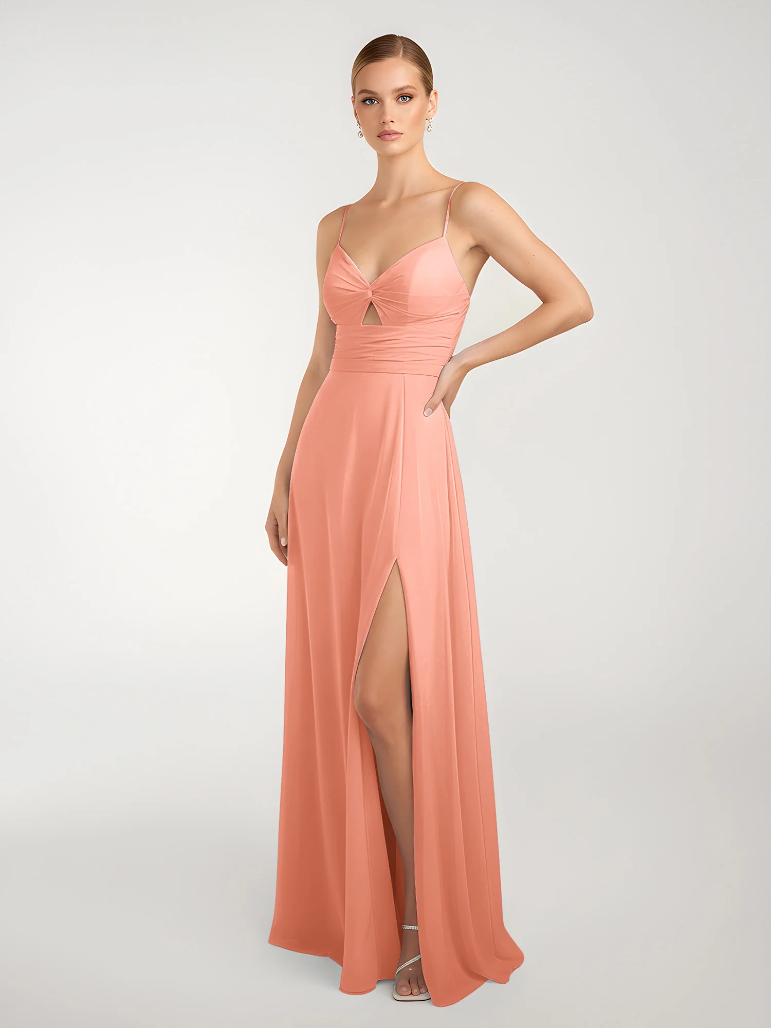 Chiffon A-Line Criss-Cross Straps Dresses With Slit Papaya