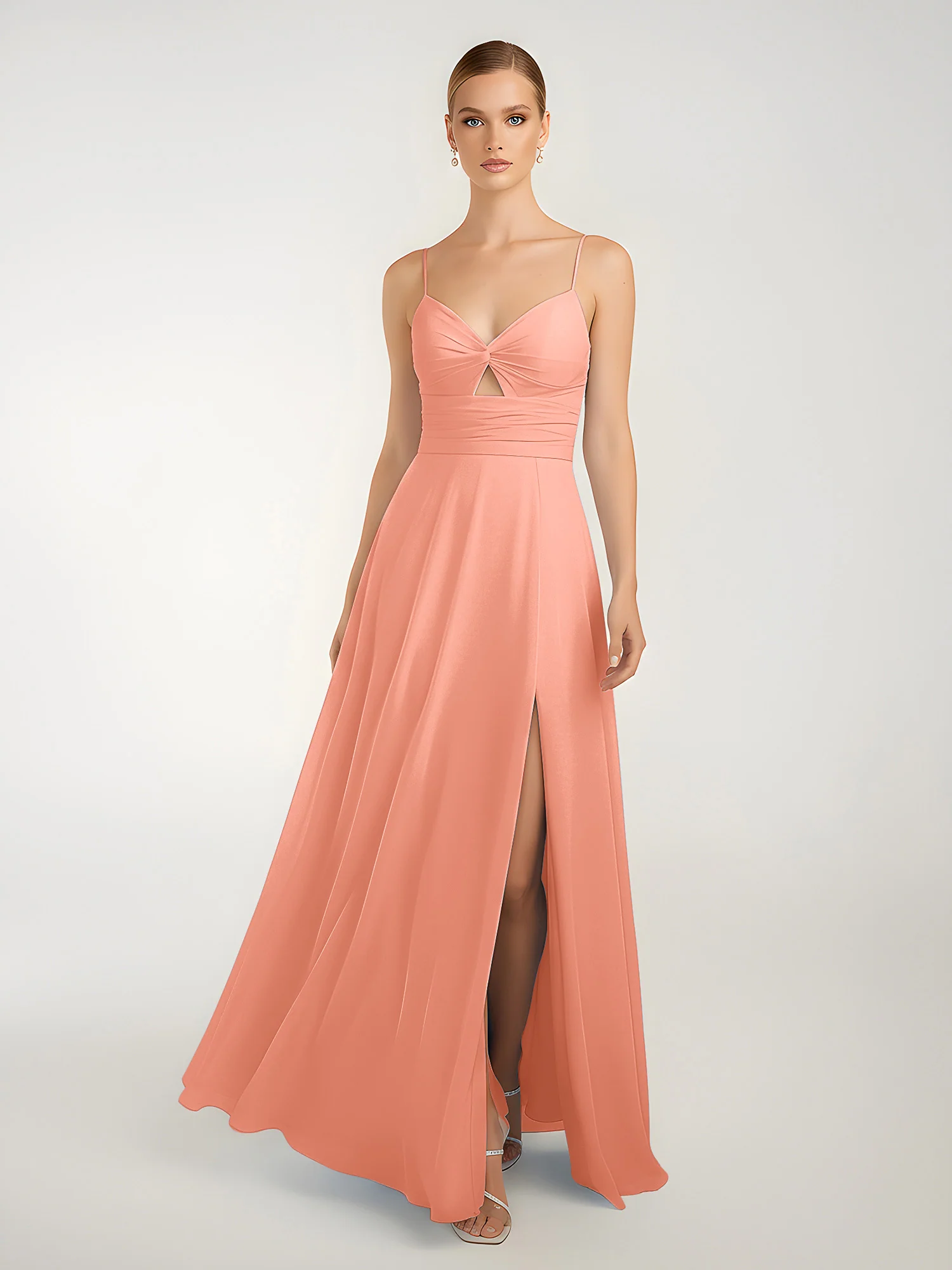 Chiffon A-Line Criss-Cross Straps Dresses With Slit Papaya - Image 3