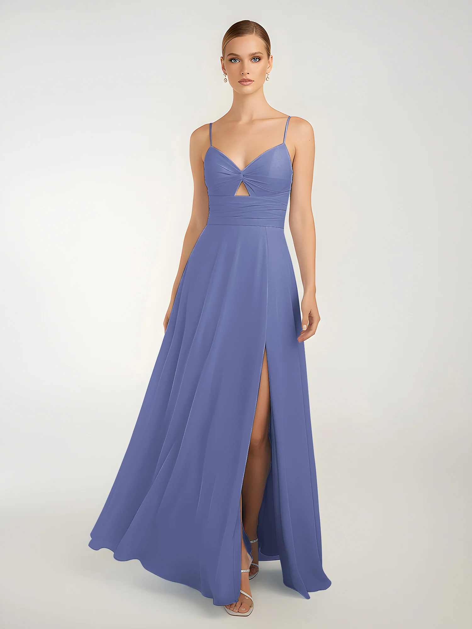 Chiffon A-Line Criss-Cross Straps Dresses With Slit Periwinkle - Image 3