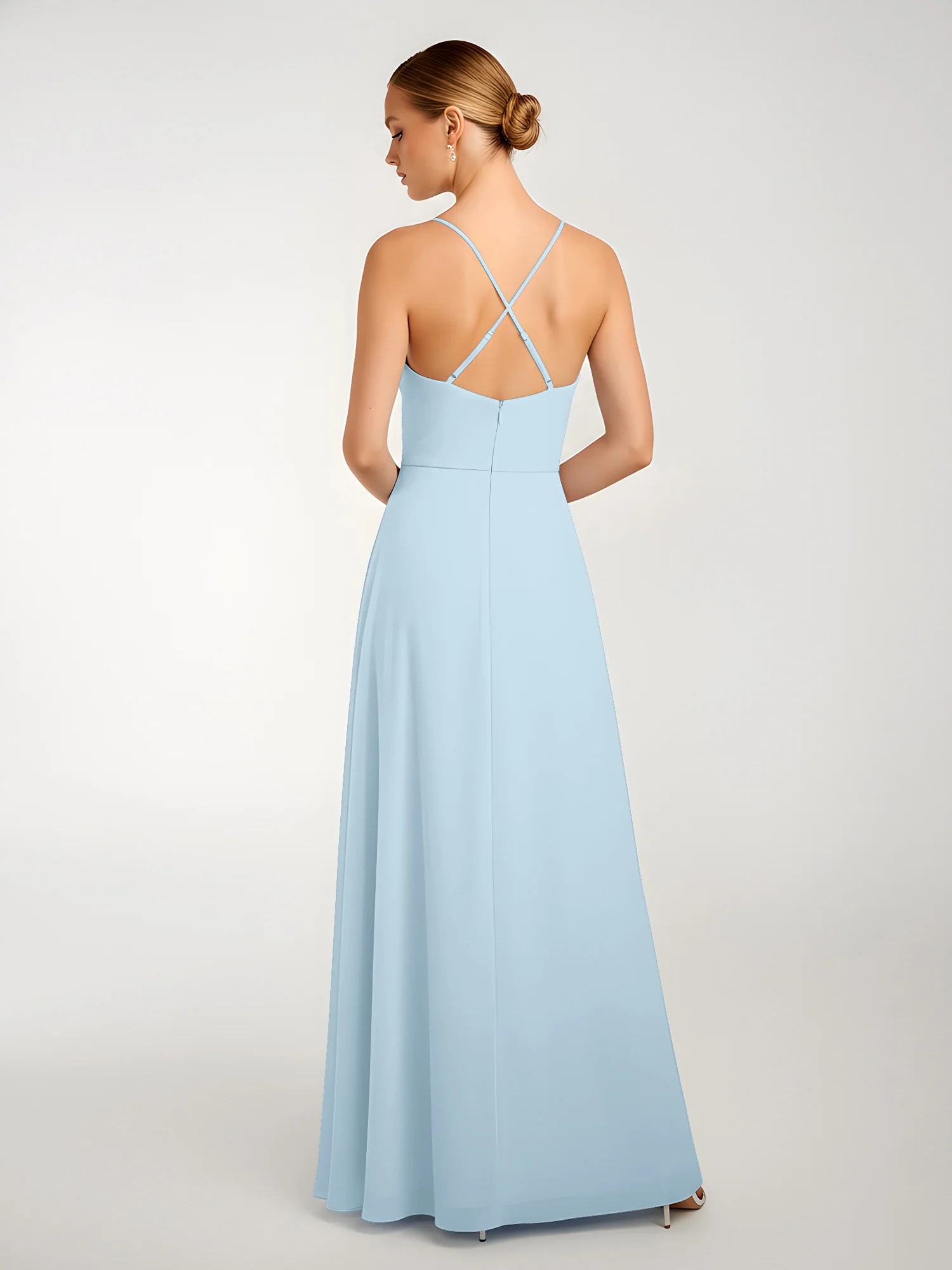 Chiffon A-Line Criss-Cross Straps Dresses With Slit Sky Blue - Image 2