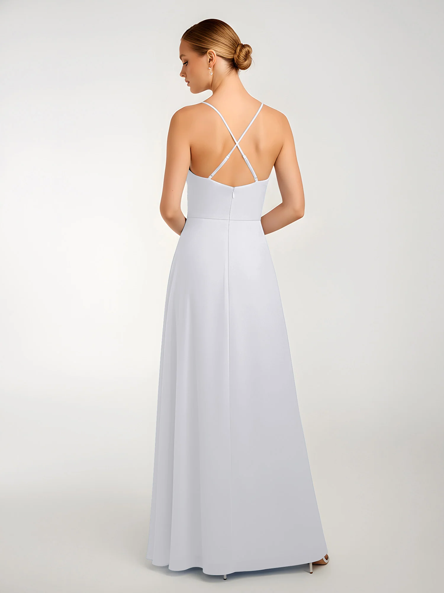 Chiffon A-Line Criss-Cross Straps Dresses With Slit White - Image 2