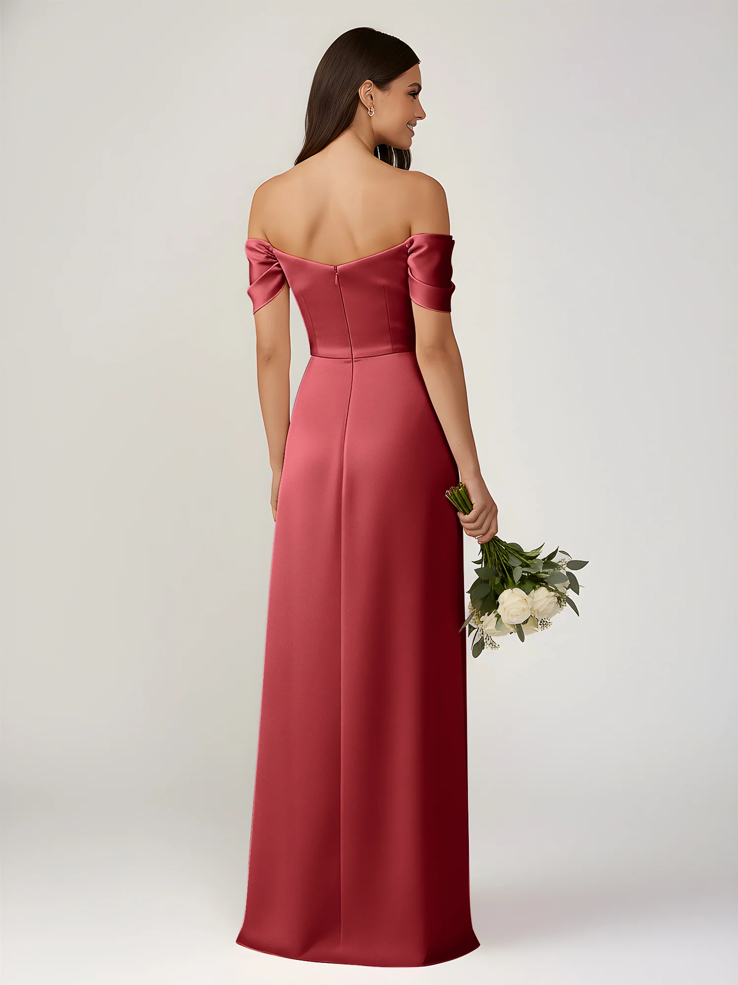 Off-The-Shoulder A-Line Floor Length Dresses With Slit Burgundy - Image 2