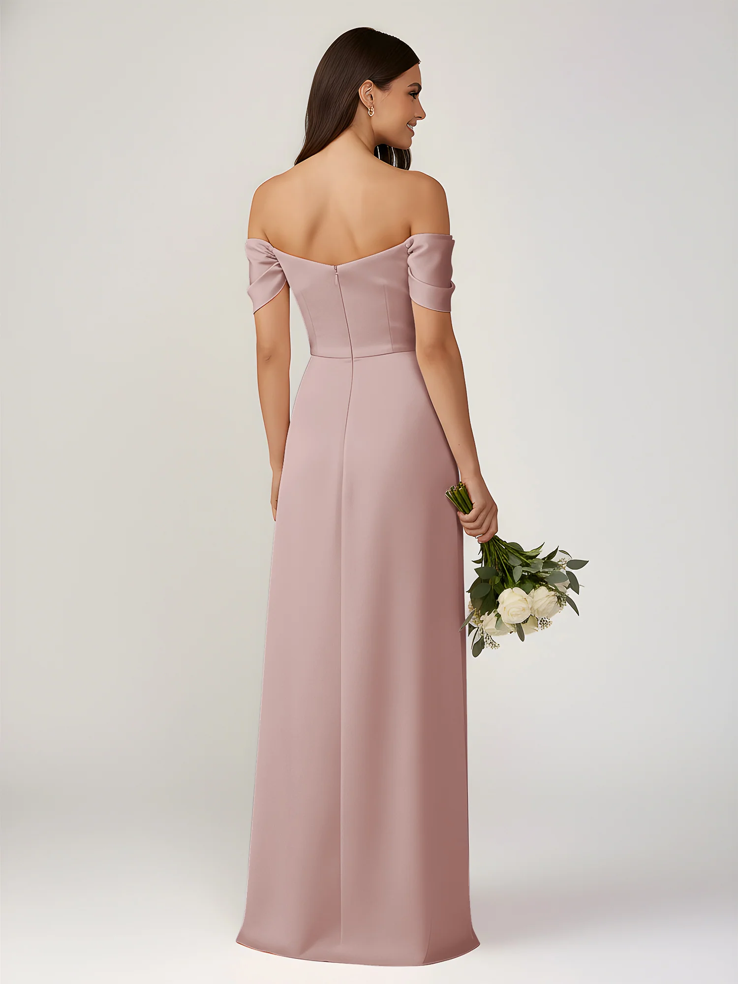 Off-The-Shoulder A-Line Floor Length Dresses With Slit Dusty Rose - Image 2