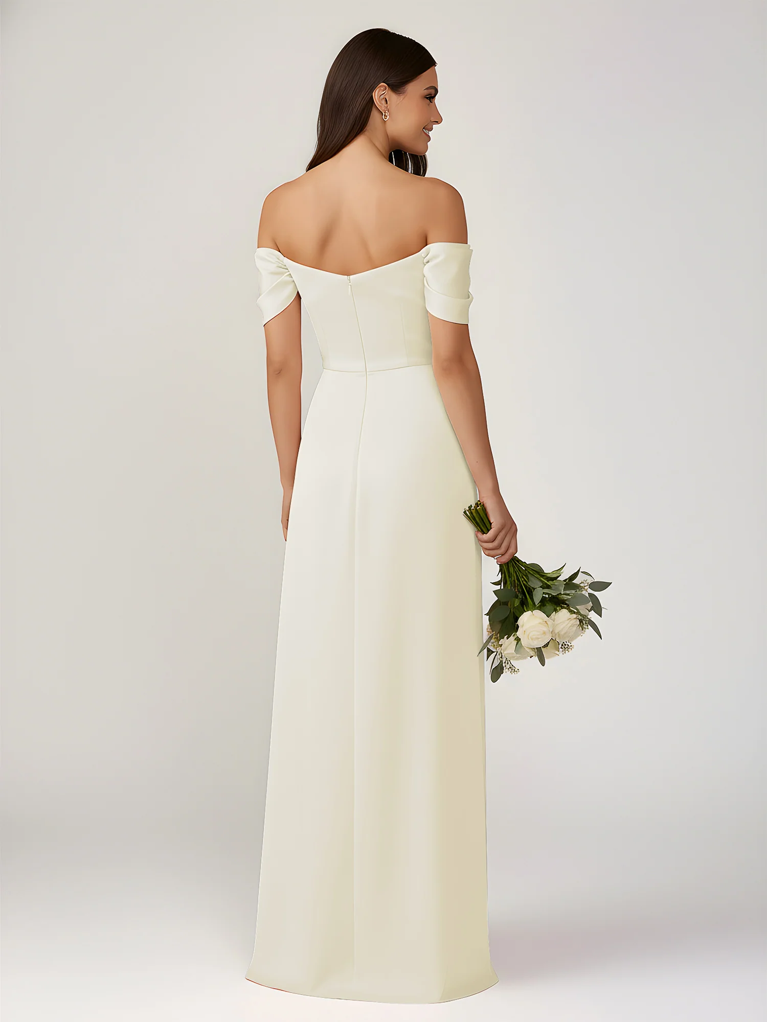 Off-The-Shoulder A-Line Floor Length Dresses With Slit Ivory - Image 2