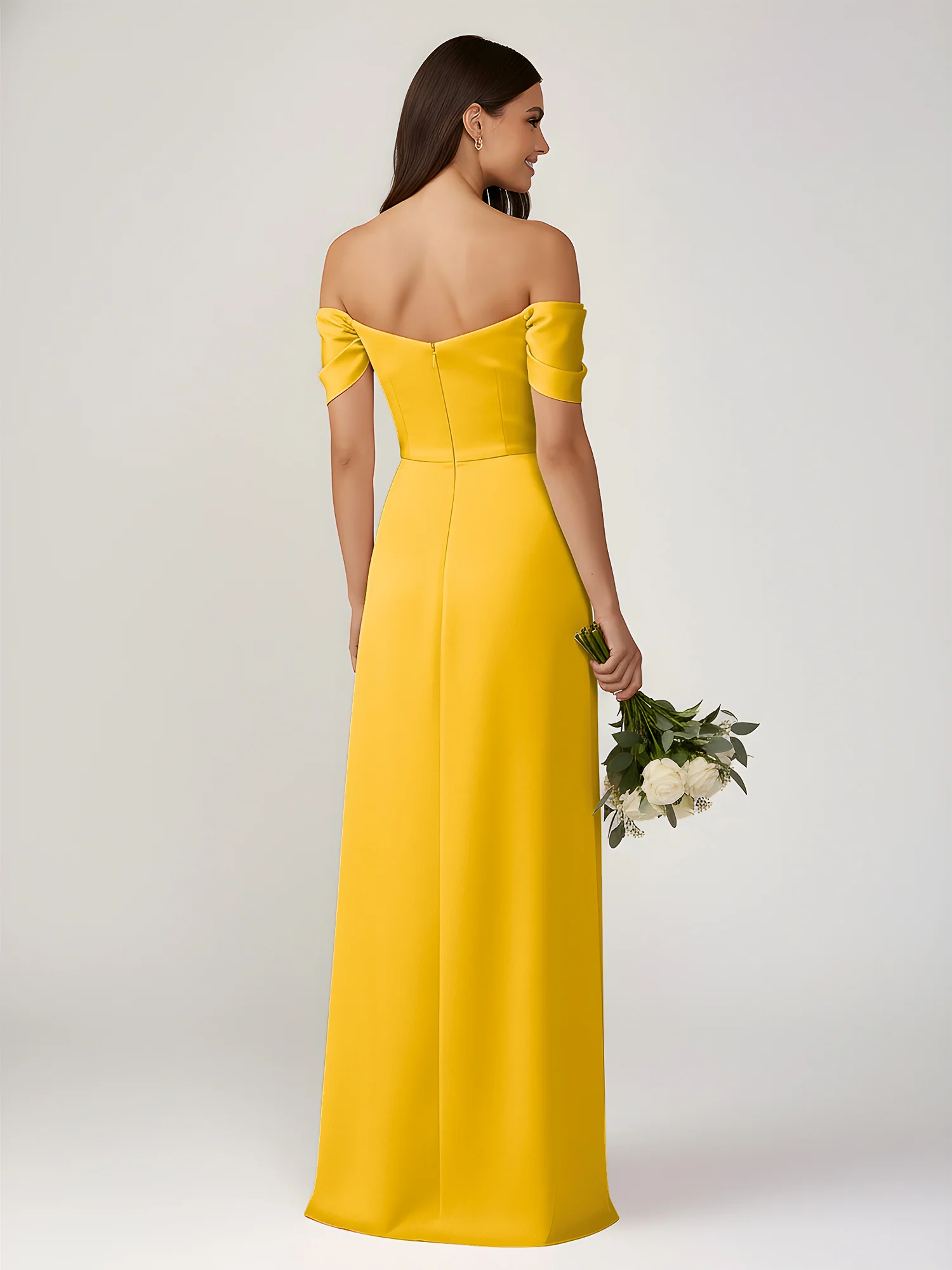 Off-The-Shoulder A-Line Floor Length Dresses With Slit Marigold - Image 2