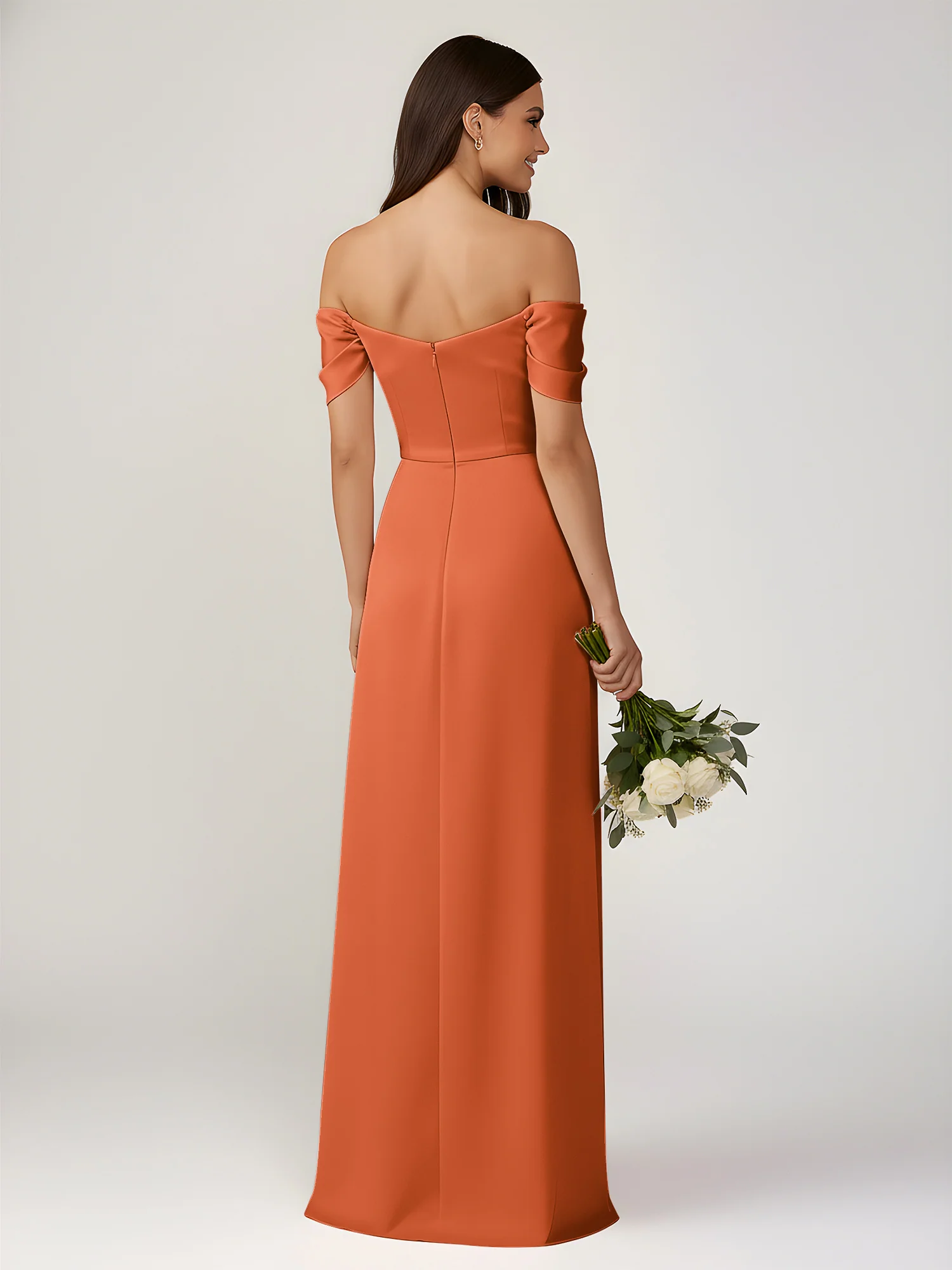 Off-The-Shoulder A-Line Floor Length Dresses With Slit Rust - Image 2