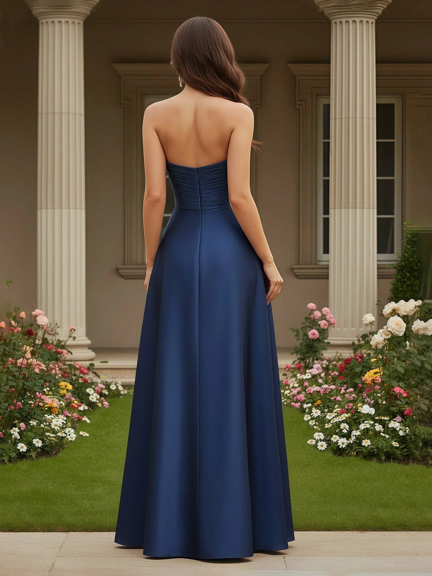 A-Line Sleeveless Sweetheart Satin Floor Length Gown Orchid - Image 2
