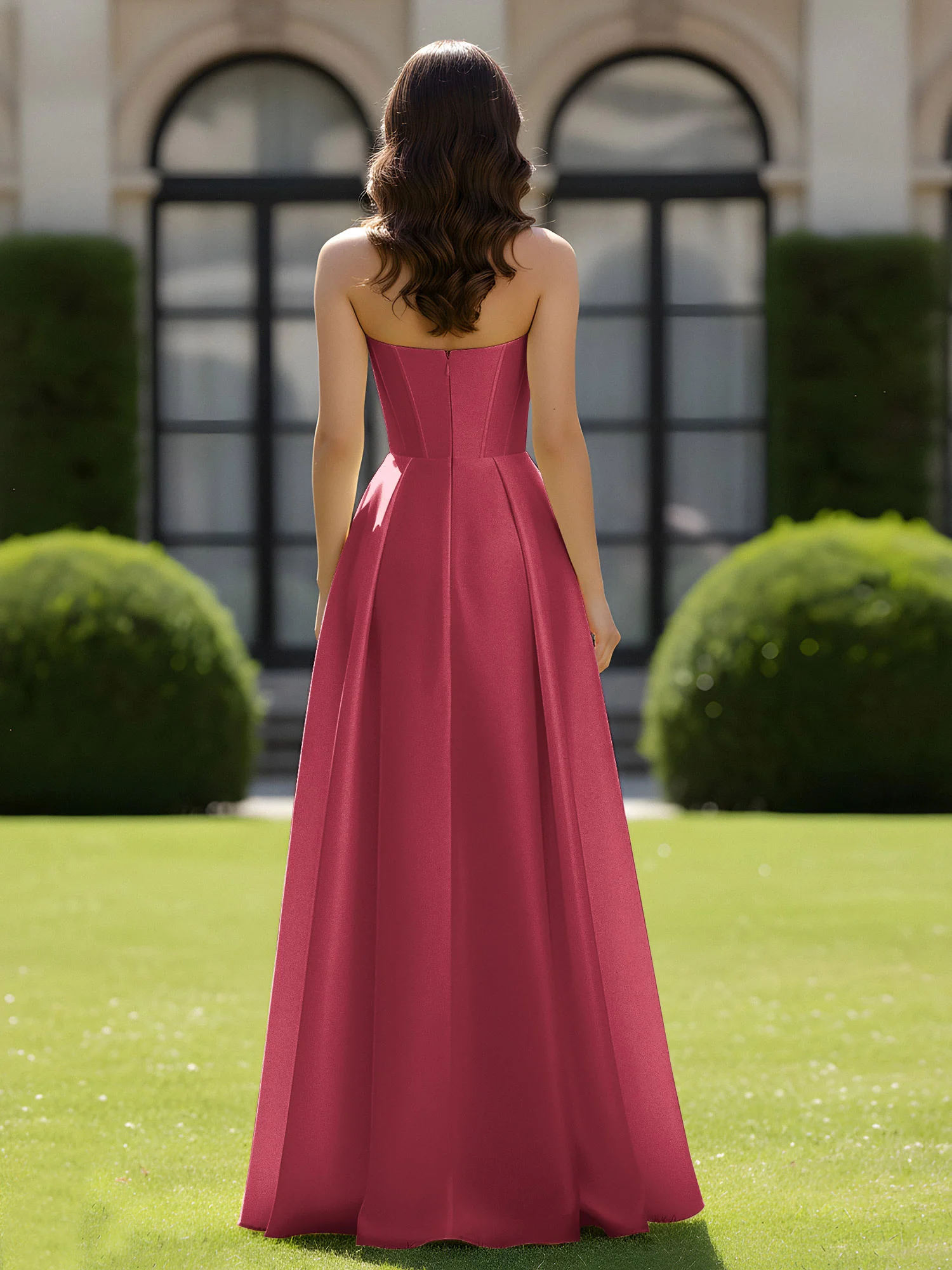A-Line Sweetheart Satin Zipper Floor Length Gown Cinnamon Rose - Image 2
