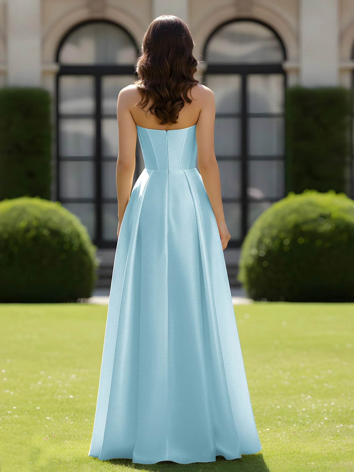A-Line Sweetheart Satin Zipper Floor Length Gown Mist - Image 2