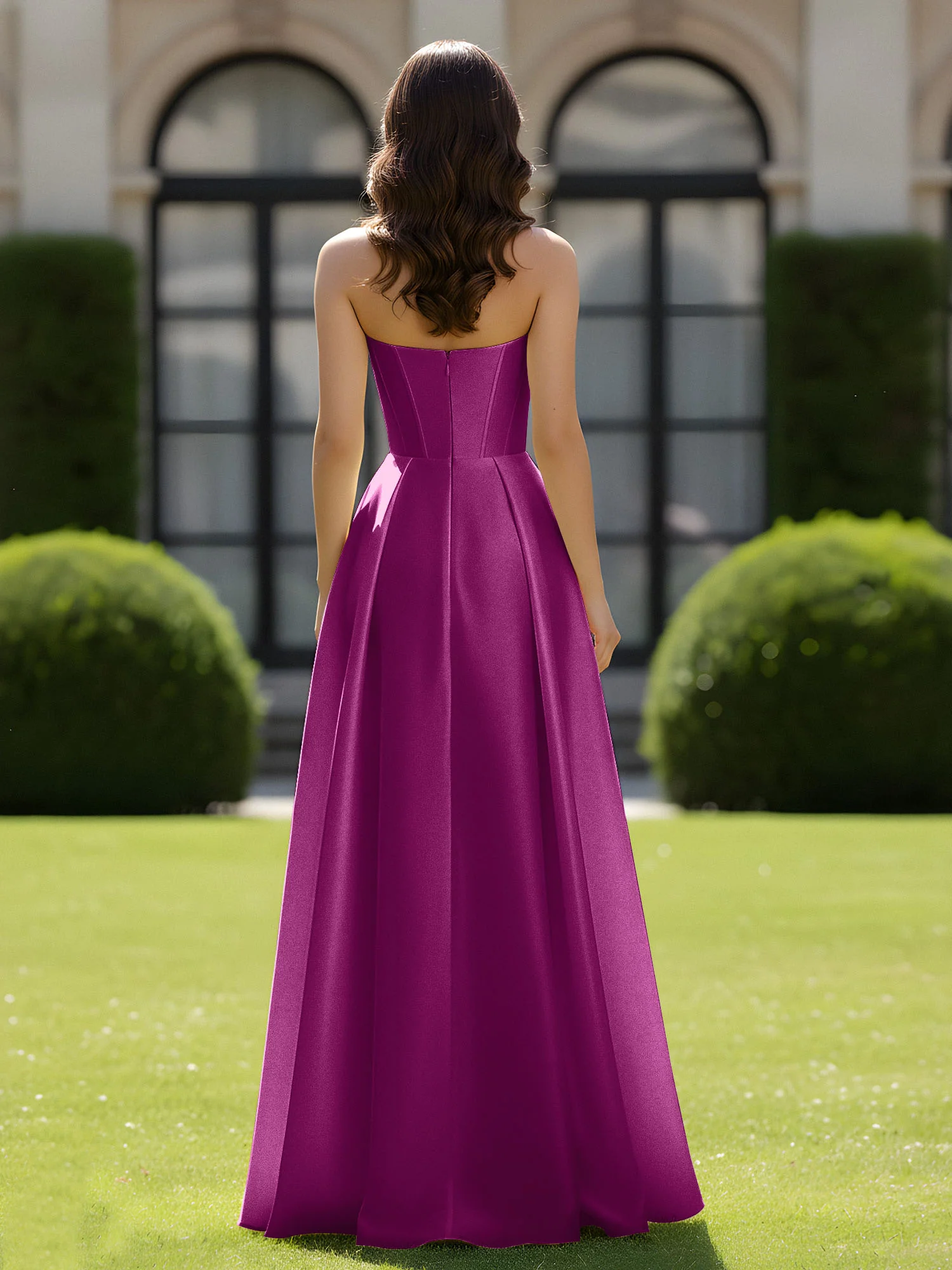 A-Line Sweetheart Satin Zipper Floor Length Gown Orchid - Image 2