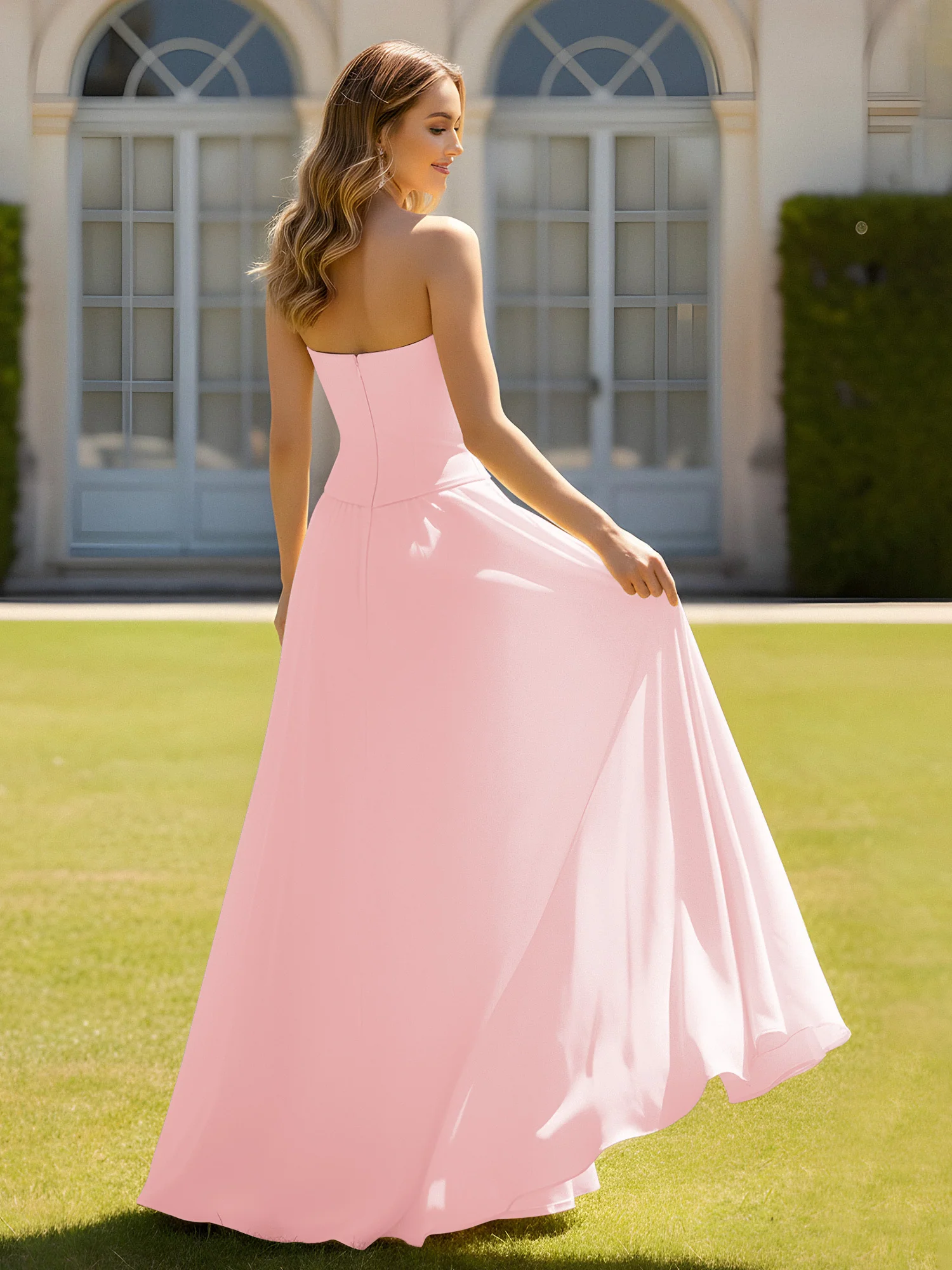 A-Line Sweetheart Chiffon Minimal Prom Dress Blushing Pink - Image 2