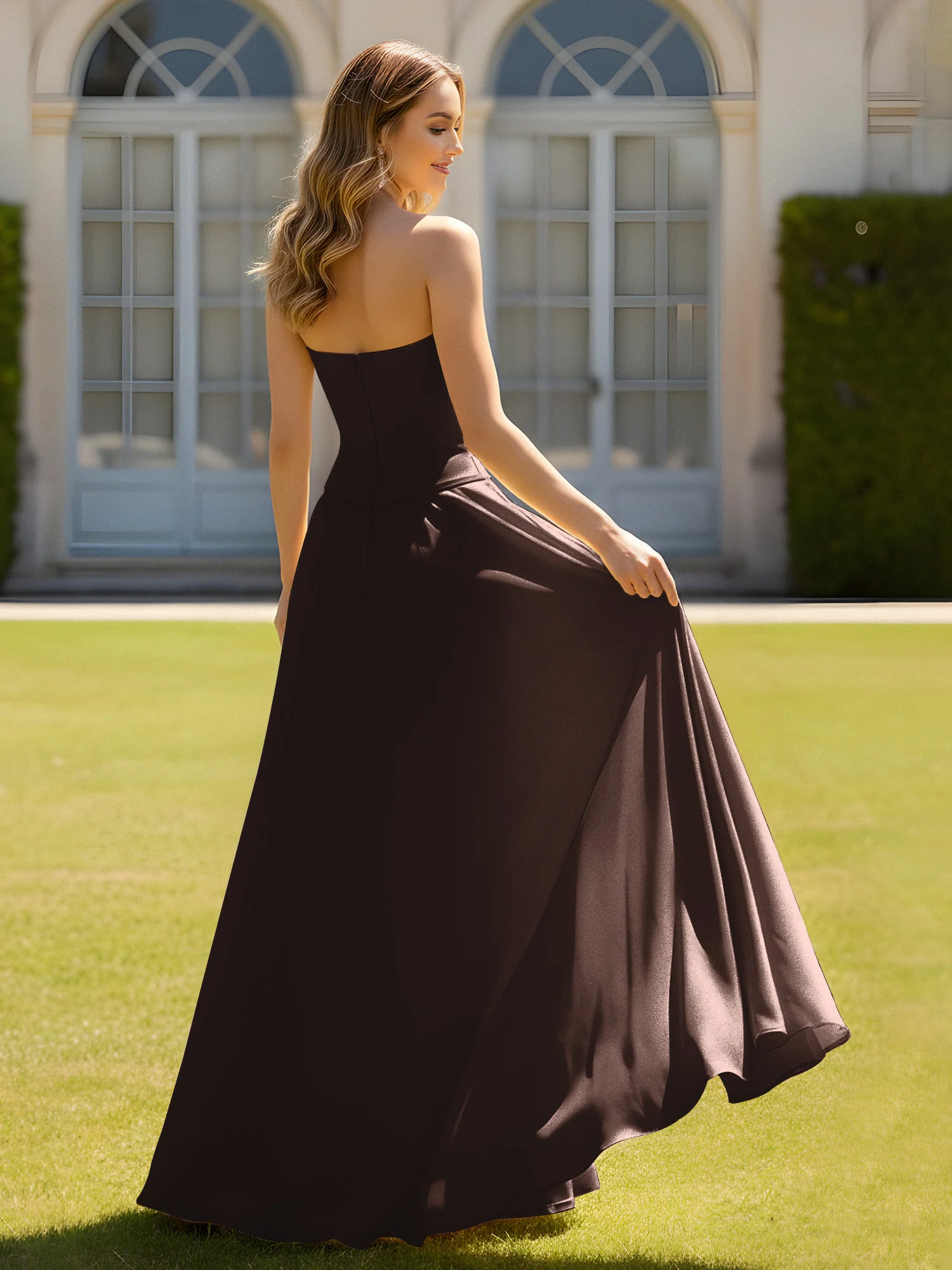 A-Line Sweetheart Chiffon Minimal Prom Dress Chocolate - Image 2