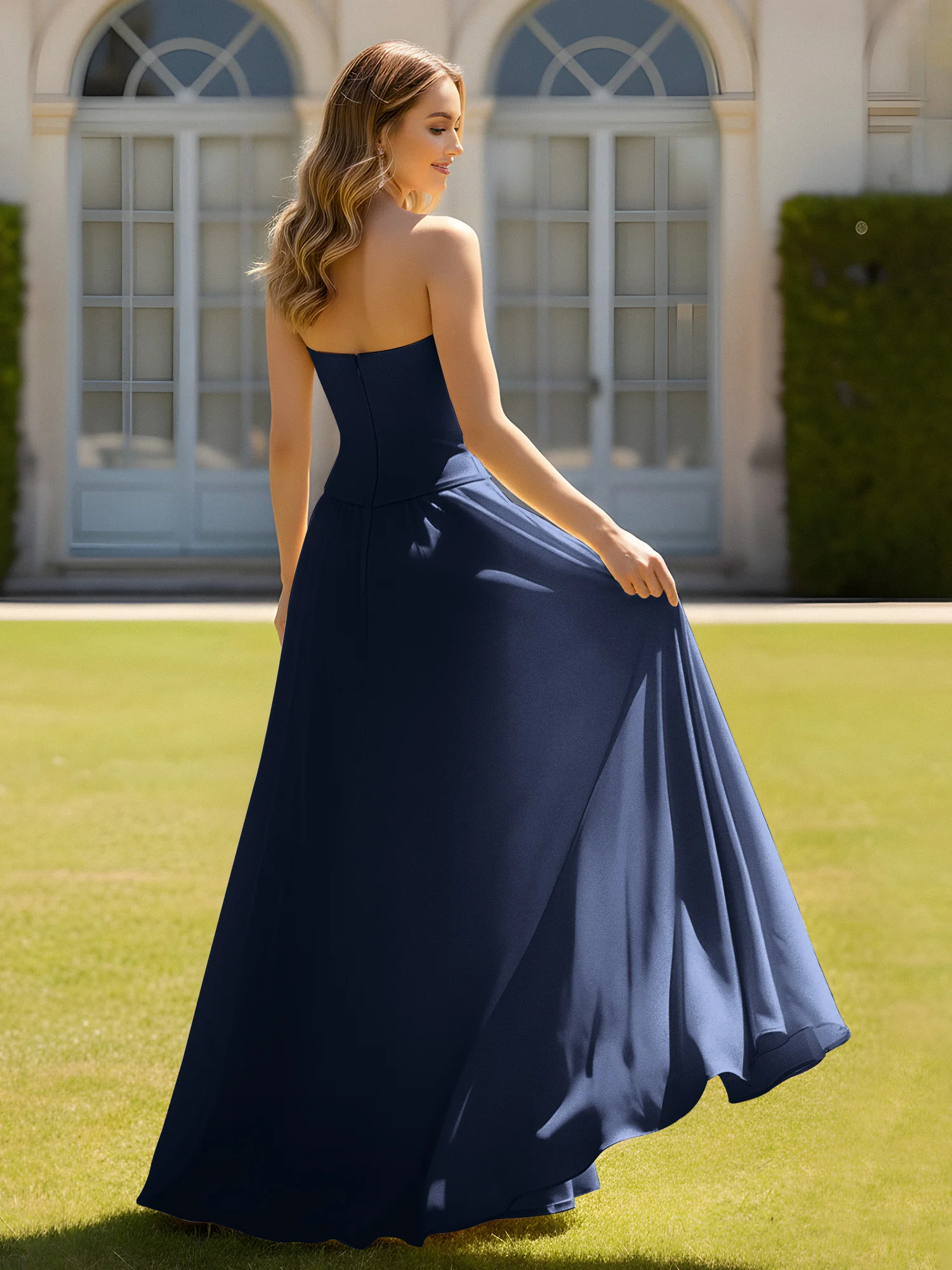 A-Line Sweetheart Chiffon Minimal Prom Dress Dark Navy - Image 2