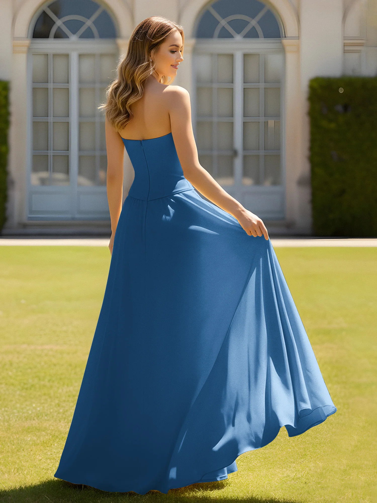 A-Line Sweetheart Chiffon Minimal Prom Dress Ink Blue - Image 2