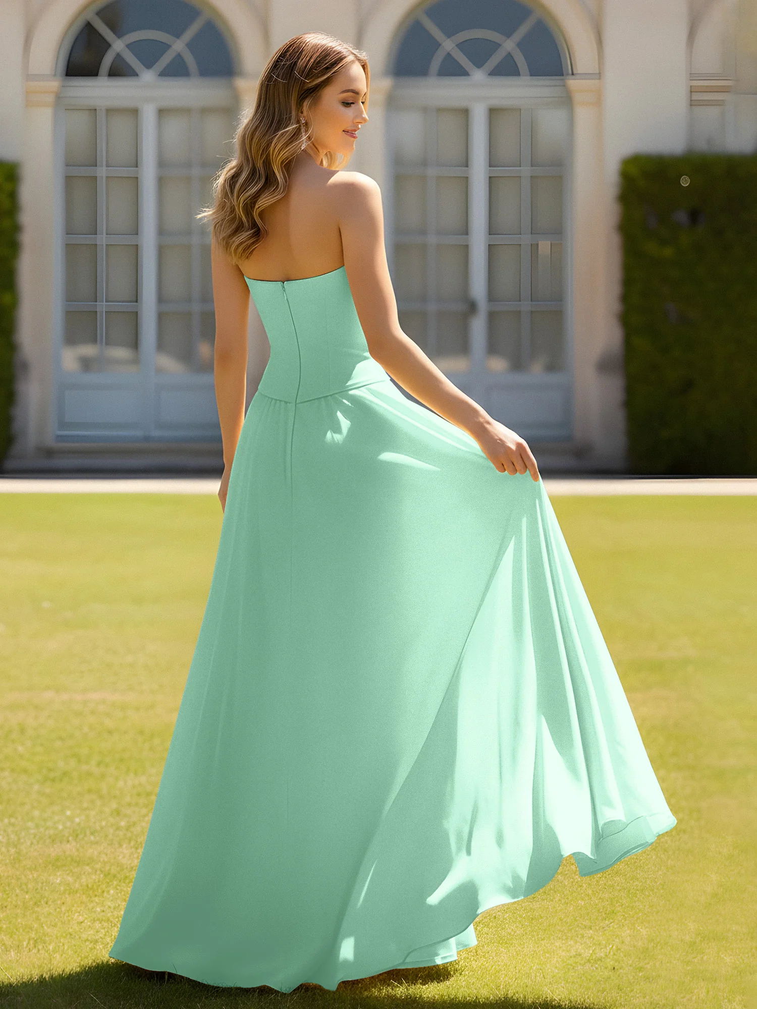 A-Line Sweetheart Chiffon Minimal Prom Dress Mint Green - Image 2