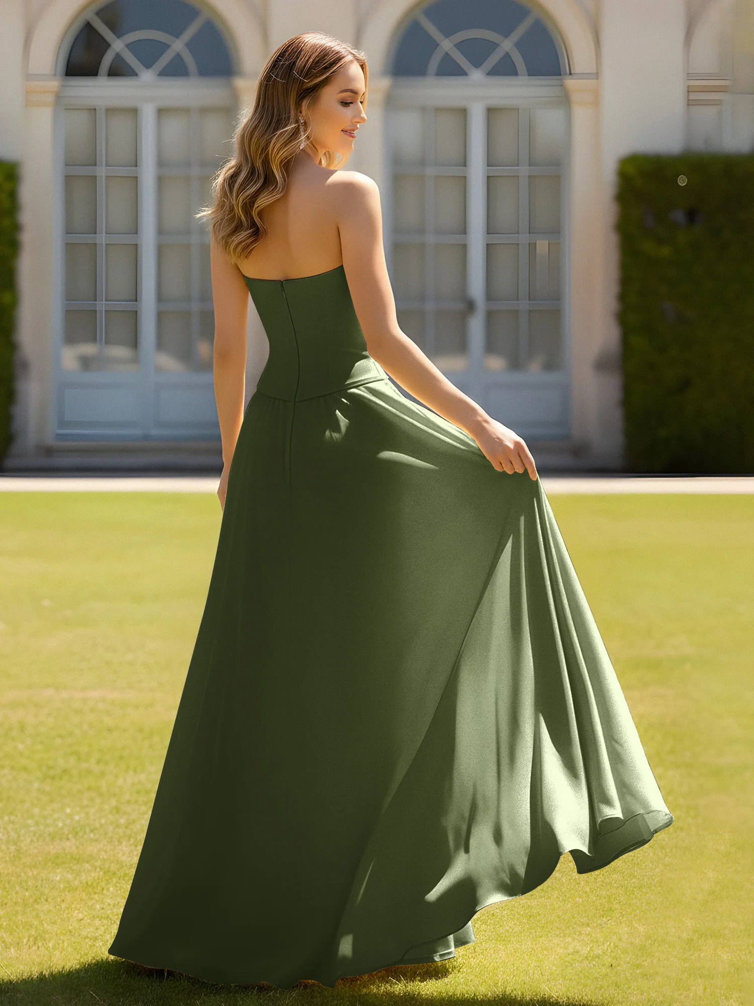 A-Line Sweetheart Chiffon Minimal Prom Dress Olive Green - Image 2